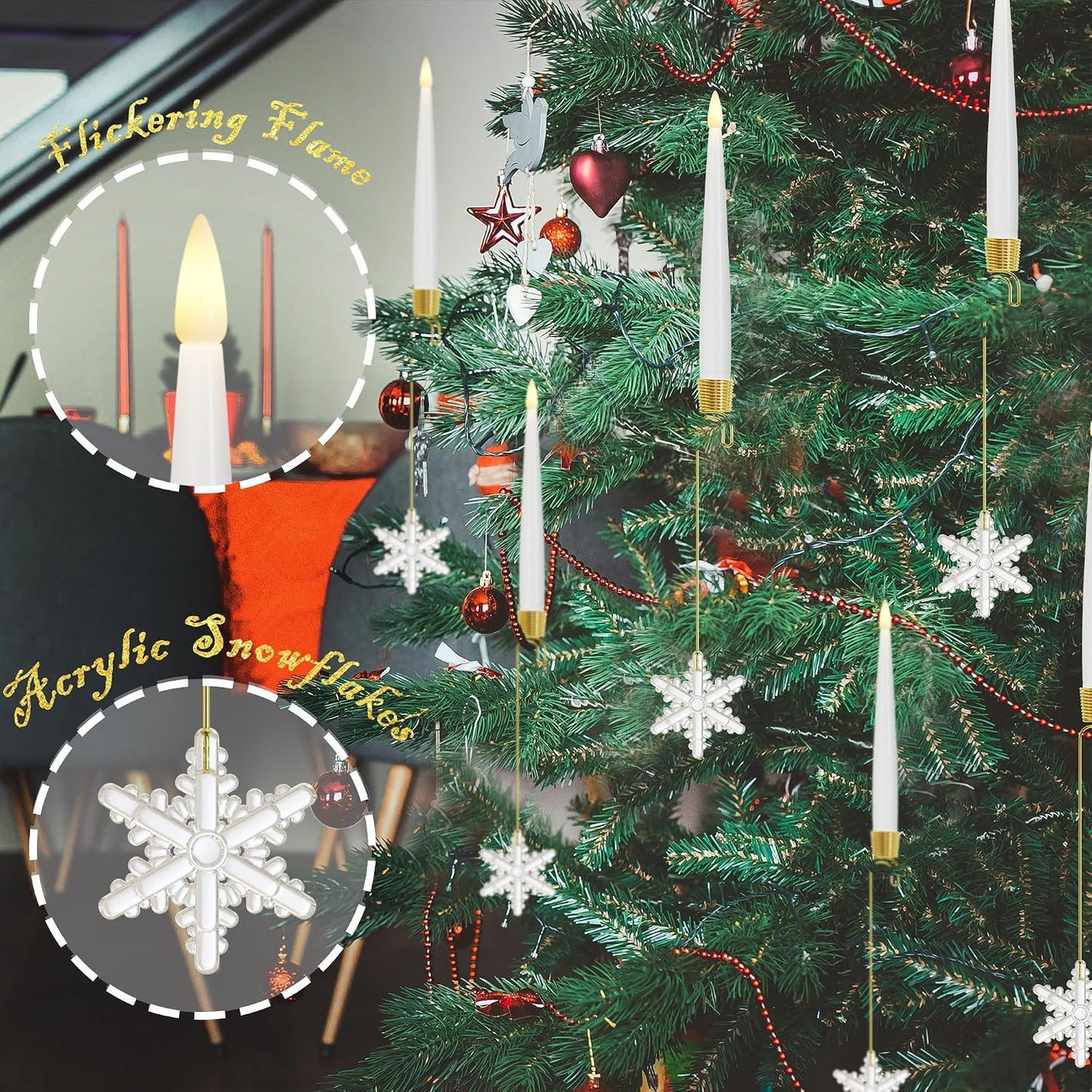 JOIONE Christmas Tree Candles, 12 Pack Snowflake Tree Hanging Decor | Battery Operated, Remote Control, Snowflake