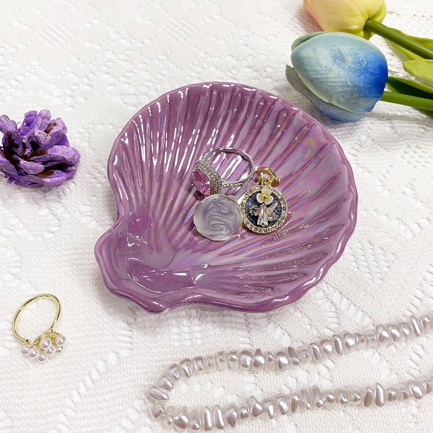 Seashell Jewelry Dish Tray / Purple