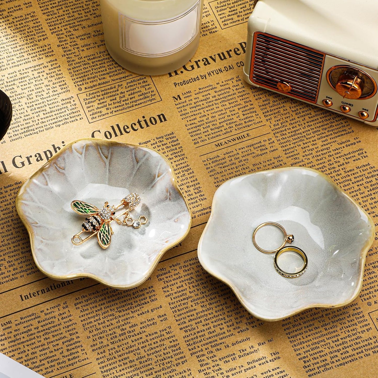 Lotus Leaf Ceramic Ring Dish Jewelry Dish Holder Small Trinket Tray Plate for Earrings / Set of 8