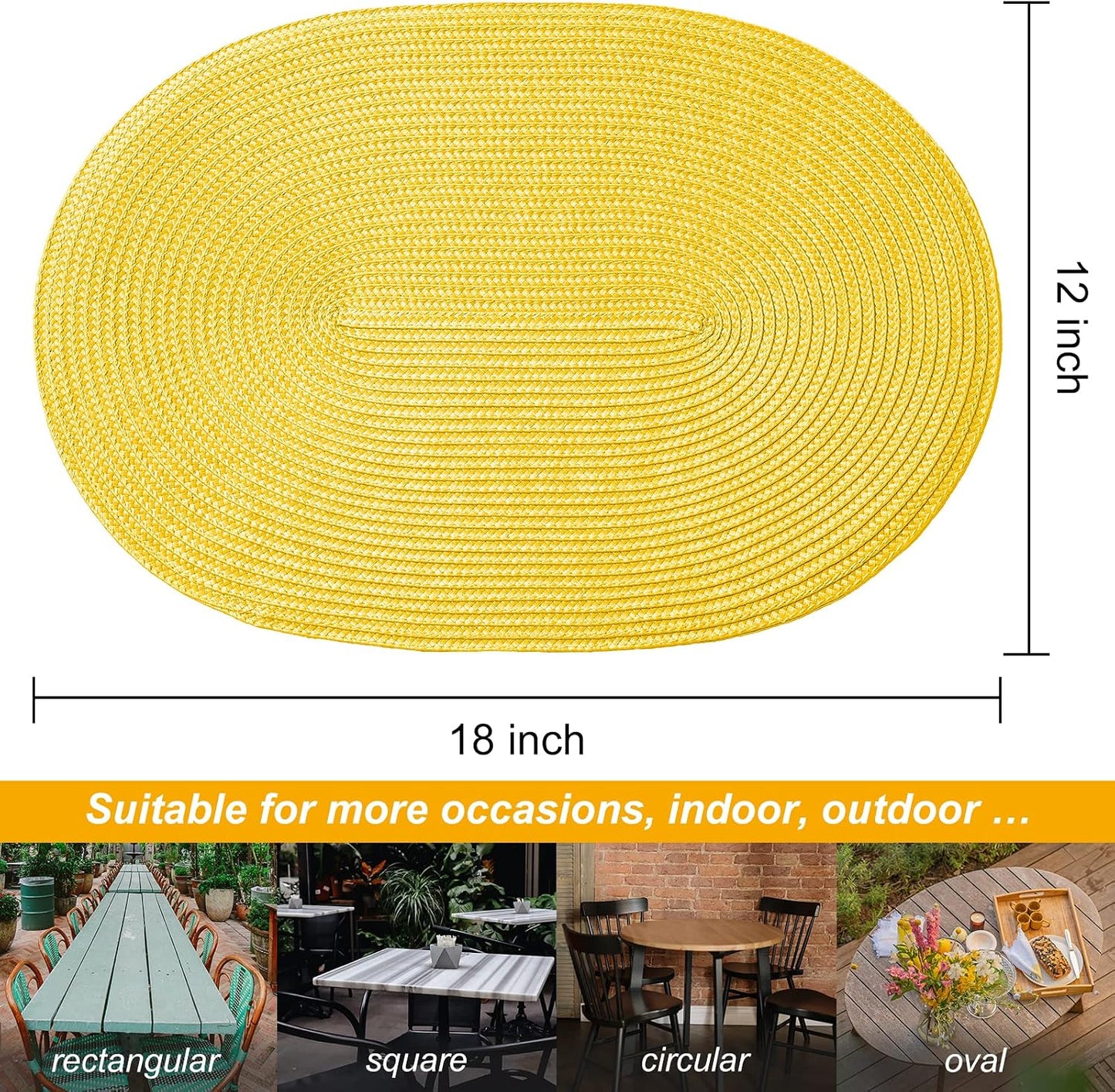 AHHFSMEI Placemats Set of 8 for Dining Table Washable Woven Vinyl Non-Slip 18x12 inches Placemat Heat-Resistant Durable