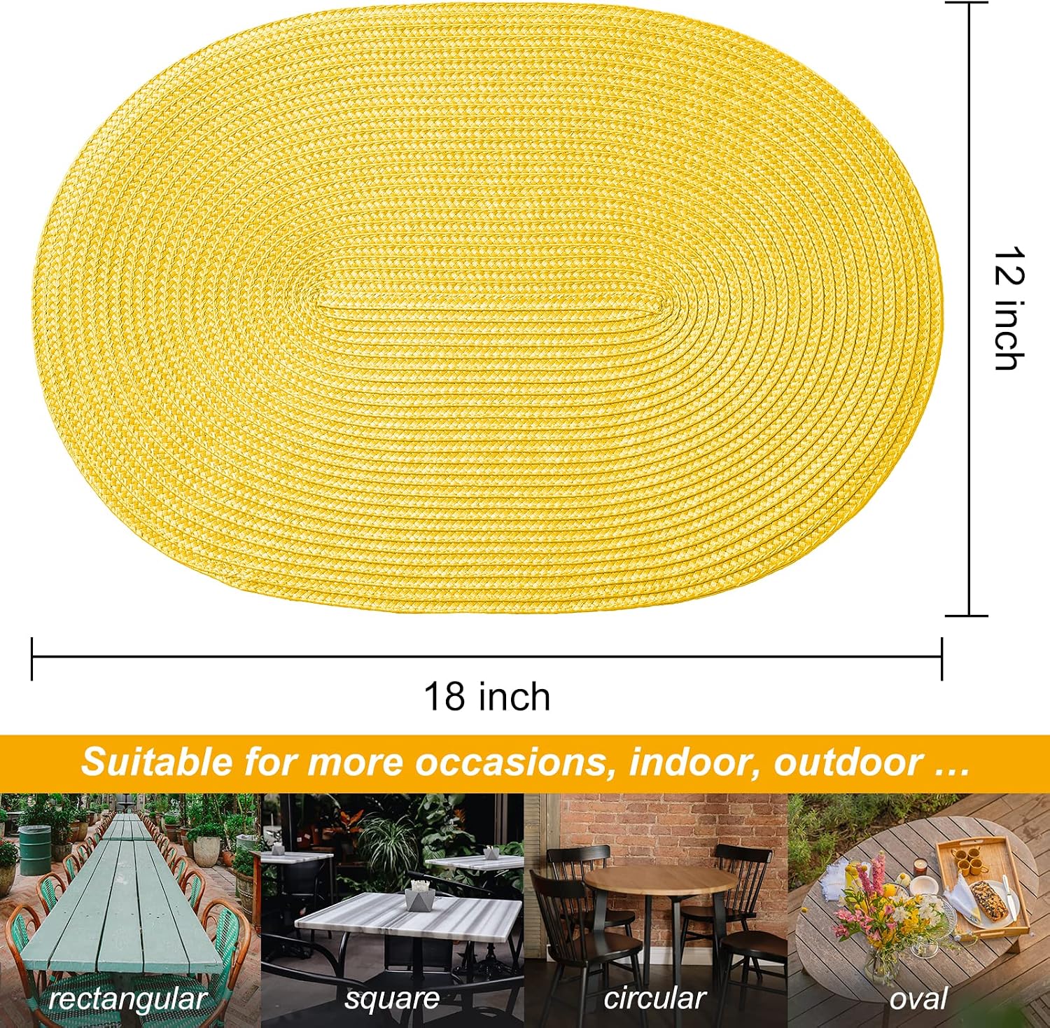 AHHFSMEI Placemats Set of 8 for Dining Table Washable Woven Vinyl Non-Slip 18x12 inches Placemat Heat-Resistant Durable