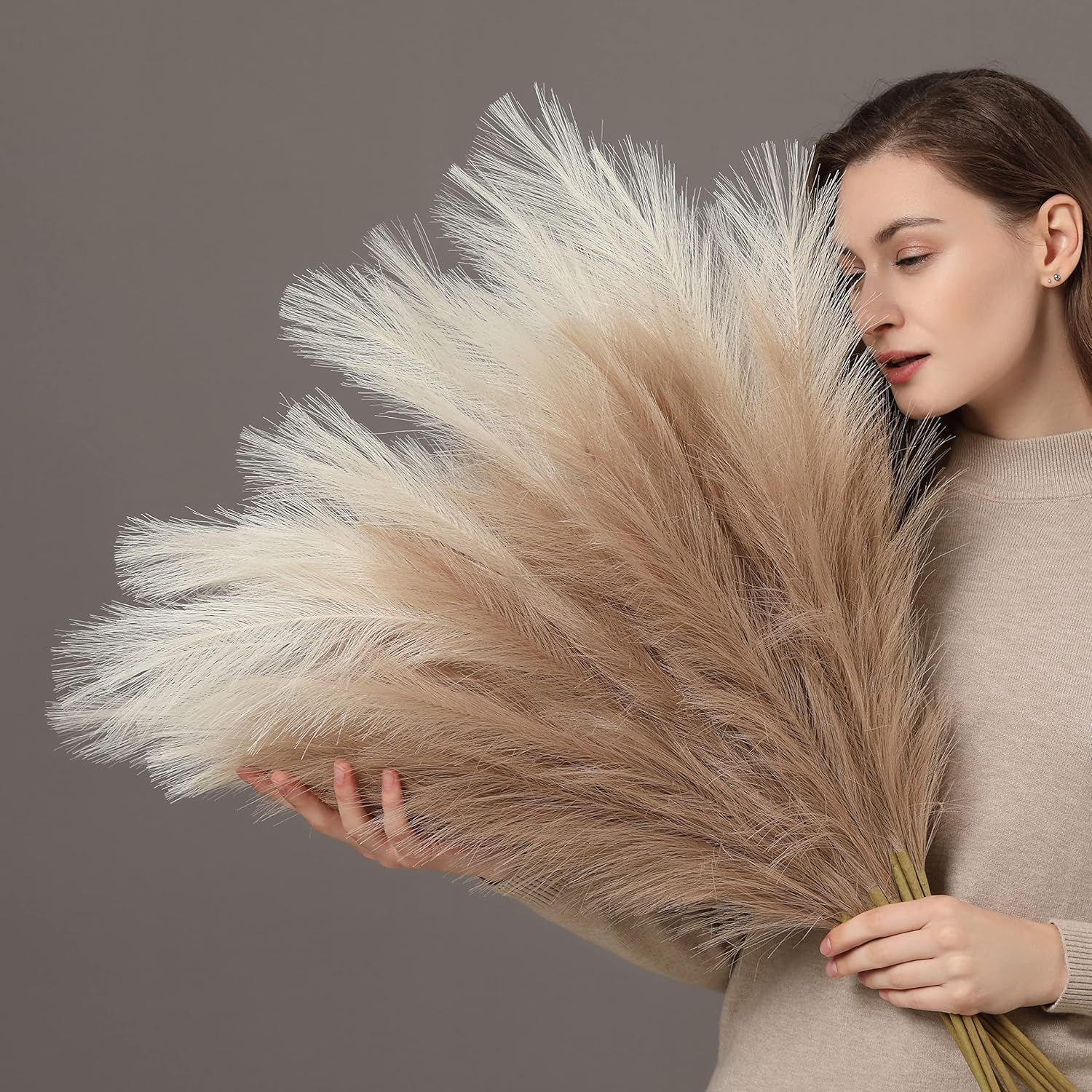 38'' Tall Pampas Grass for Floor Vase / Natural Beige / Set of 9