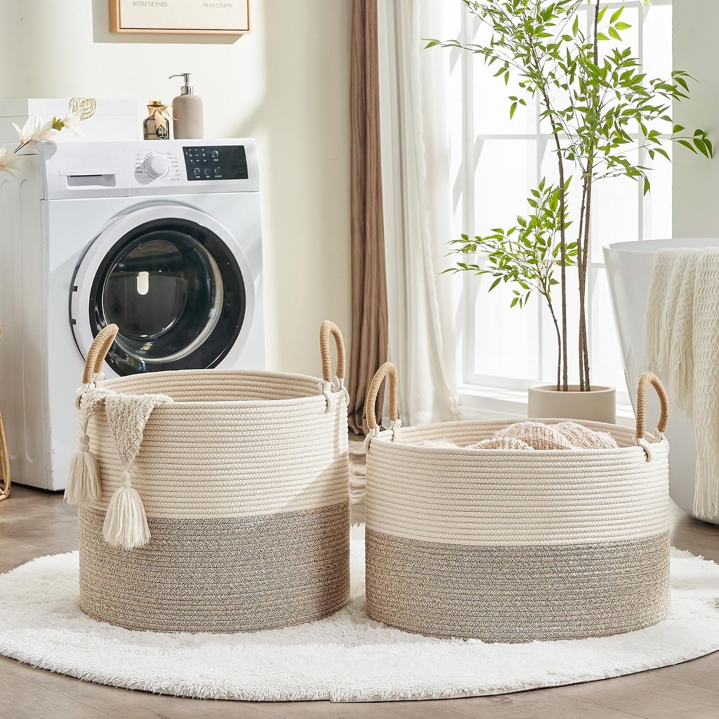 Pillows / Cotton Rope Storage Basket / Beige Mix / 20 x 13
