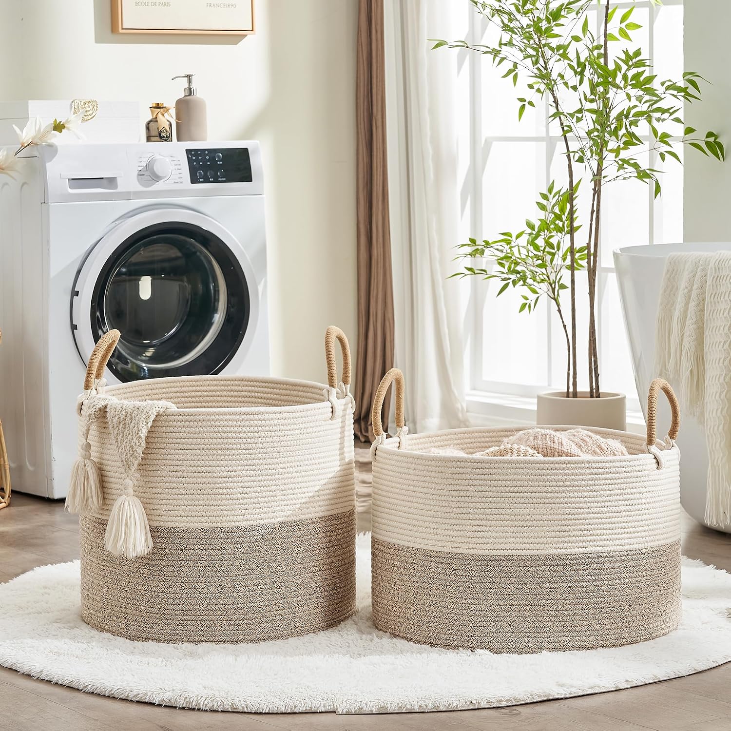 Pillows / Cotton Rope Storage Basket / Beige Mix / 20 x 13