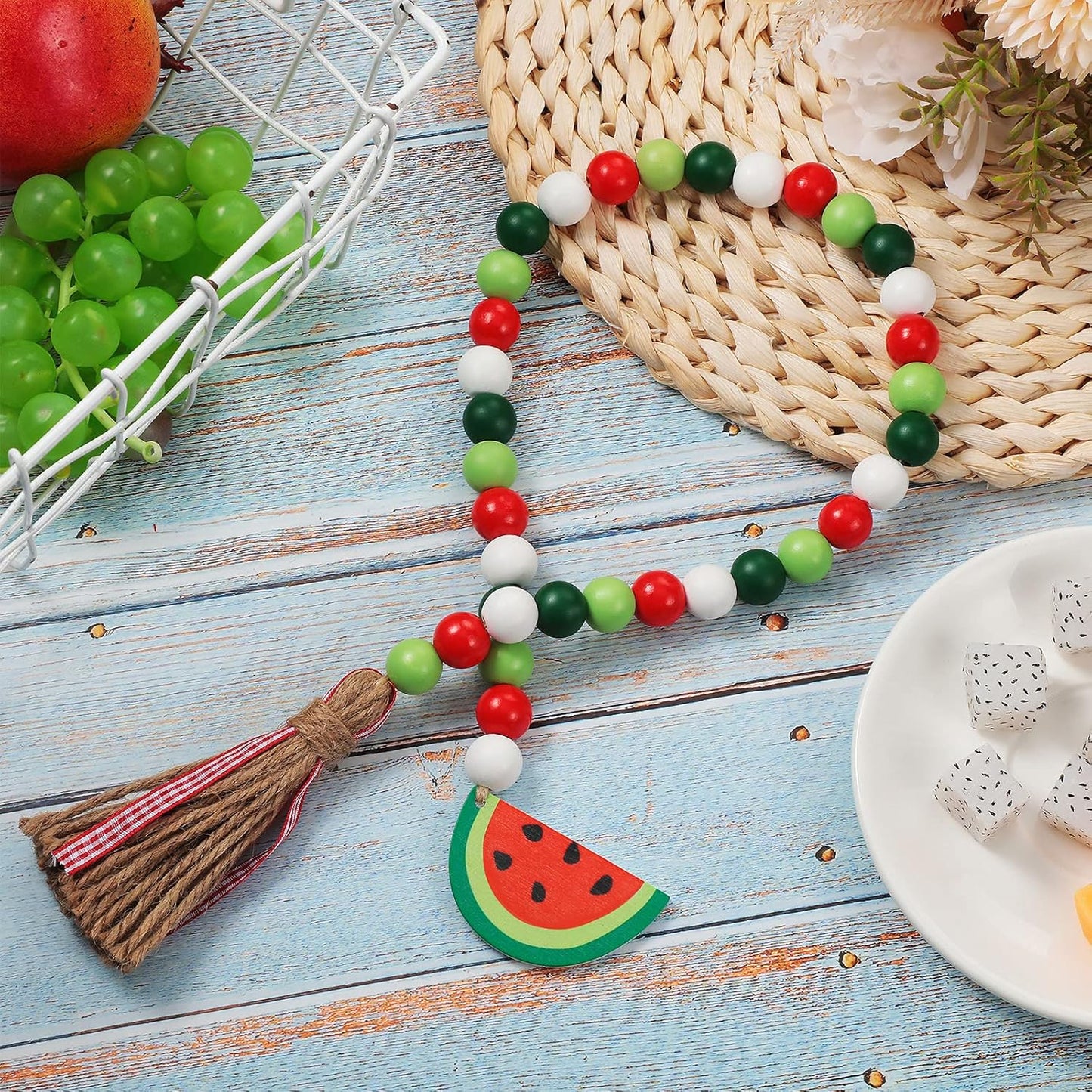 Fresh Color Watermelon Wood Bead Garland Summer Decor / Set of 2