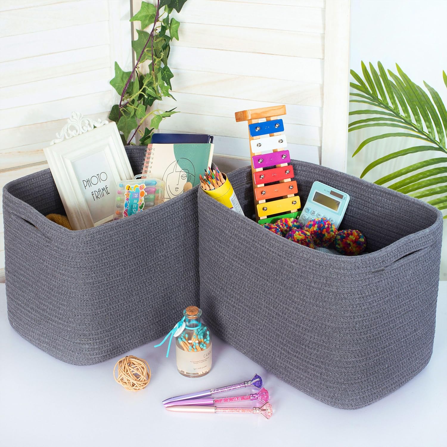Decorative Woven Storage Baskets / Charcoal Gray / Set of 3