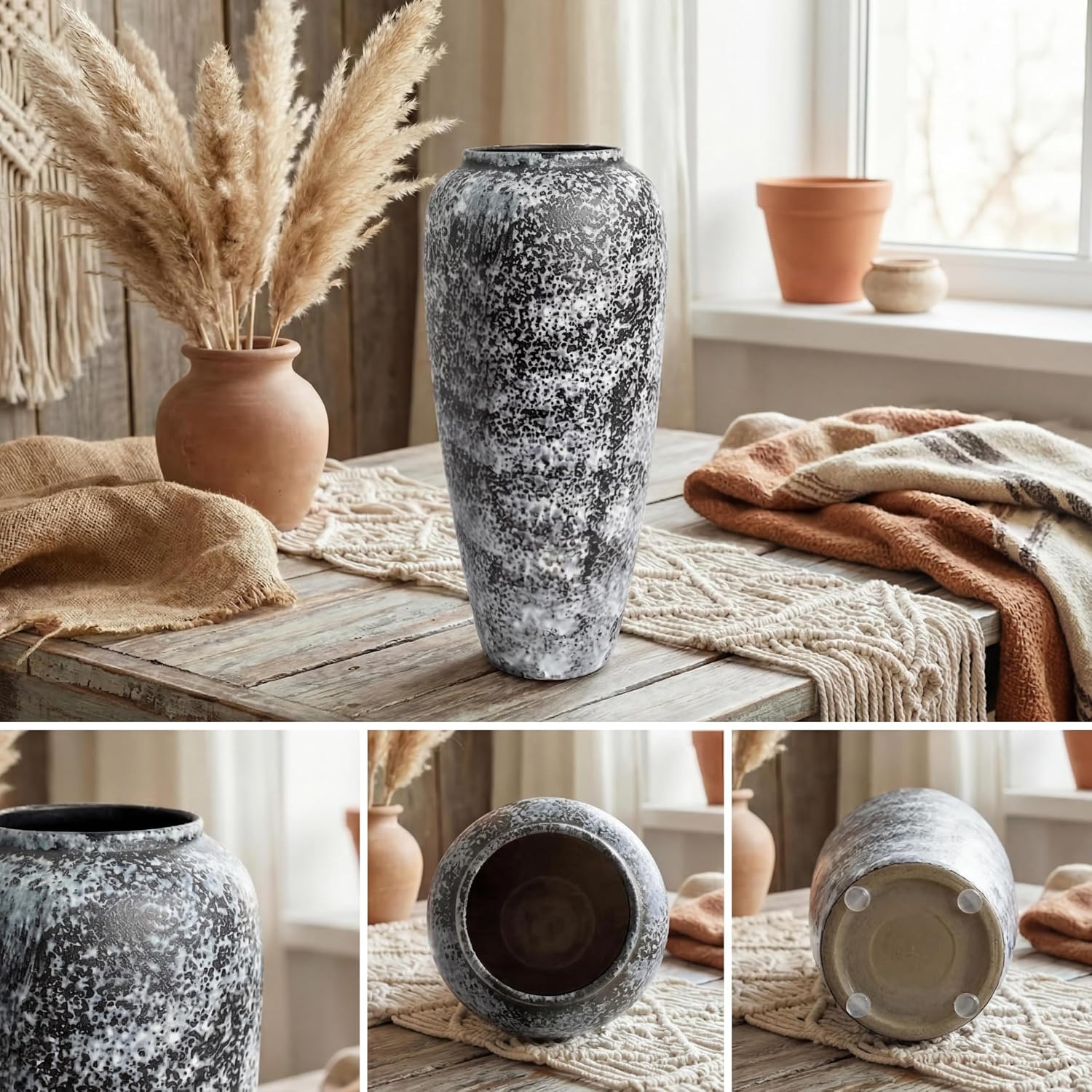 Rustic 12.5" Ceramic Vase / Speckled - 12.5" Tall