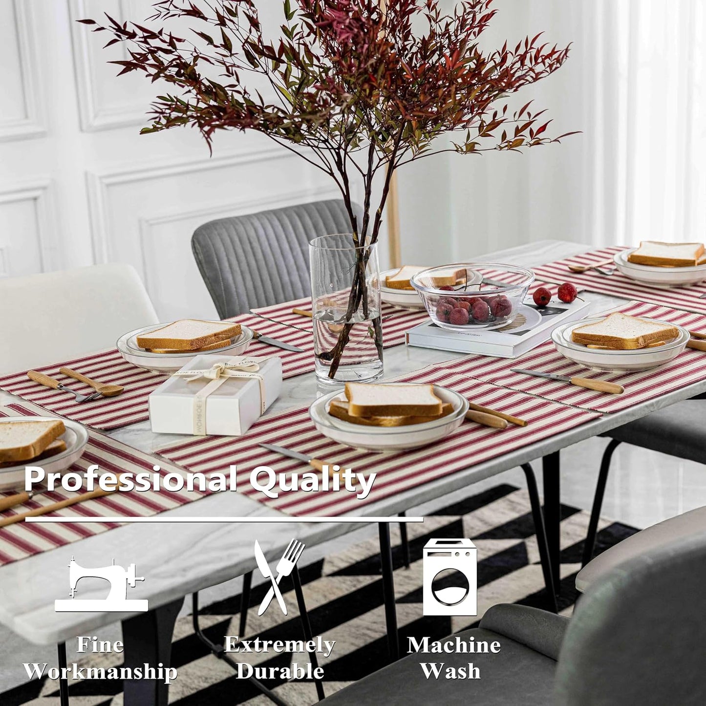 Home Brilliant Red Placemats Set of 6 Dinner Farmhouse Placemats Decoration Heat Resistant Dining Table Place Mats for