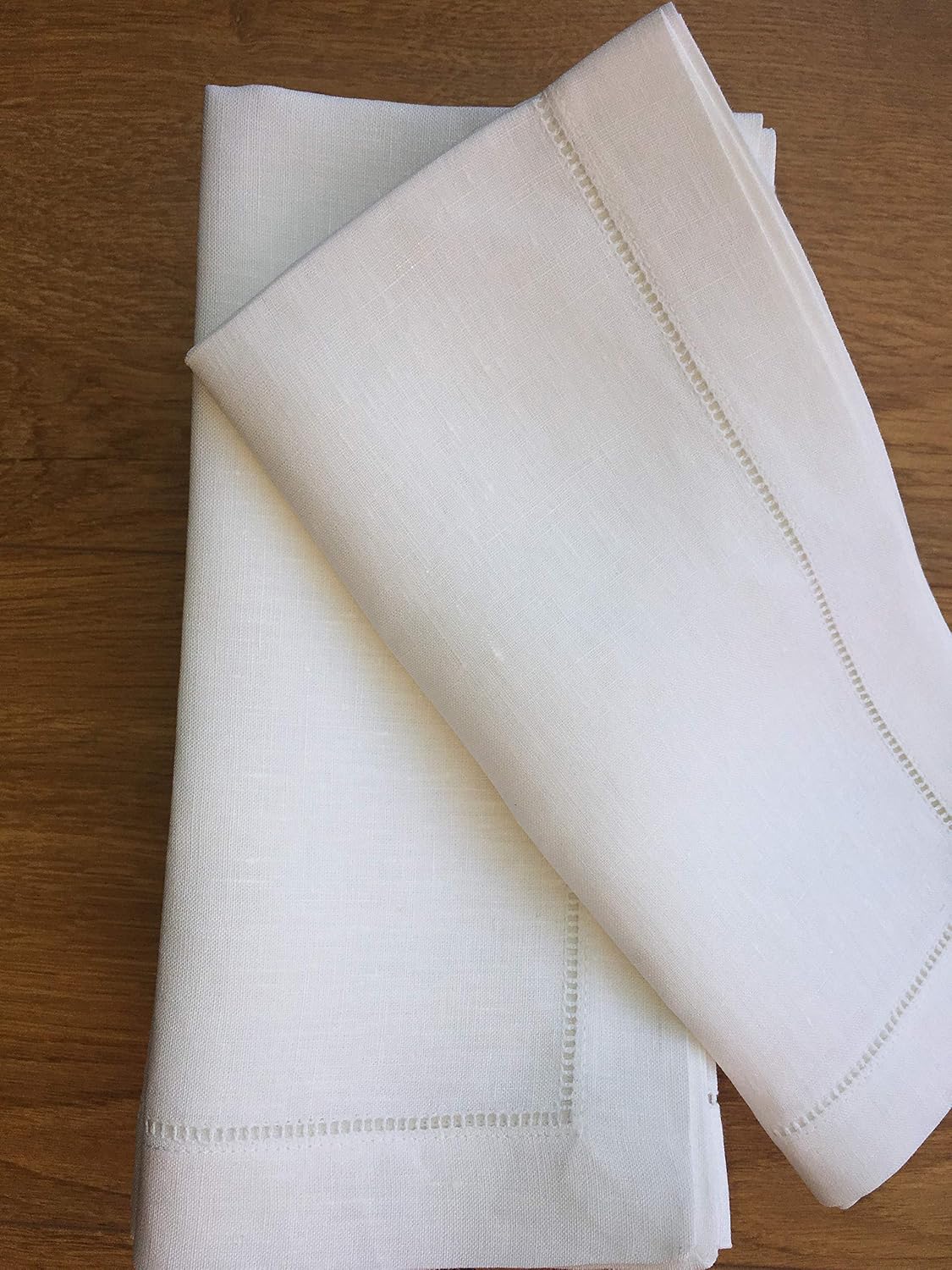 White Linen Hem Stitch Dinner Napkins - Set of 12 20"x20"-Ladder Hem Stitch 100% Linen Cloth Napkins-Super Value Bulk