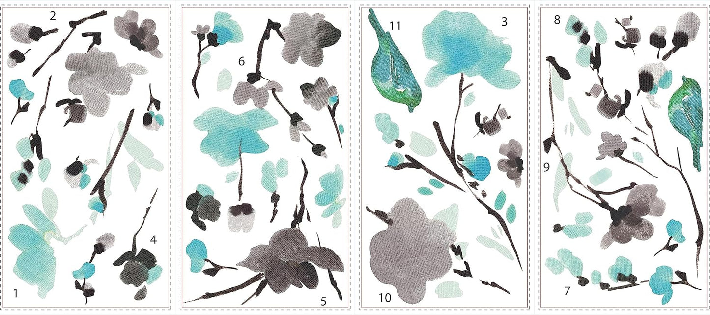 Blossom Watercolor Bird Branch Peel and Stick Wall Decals