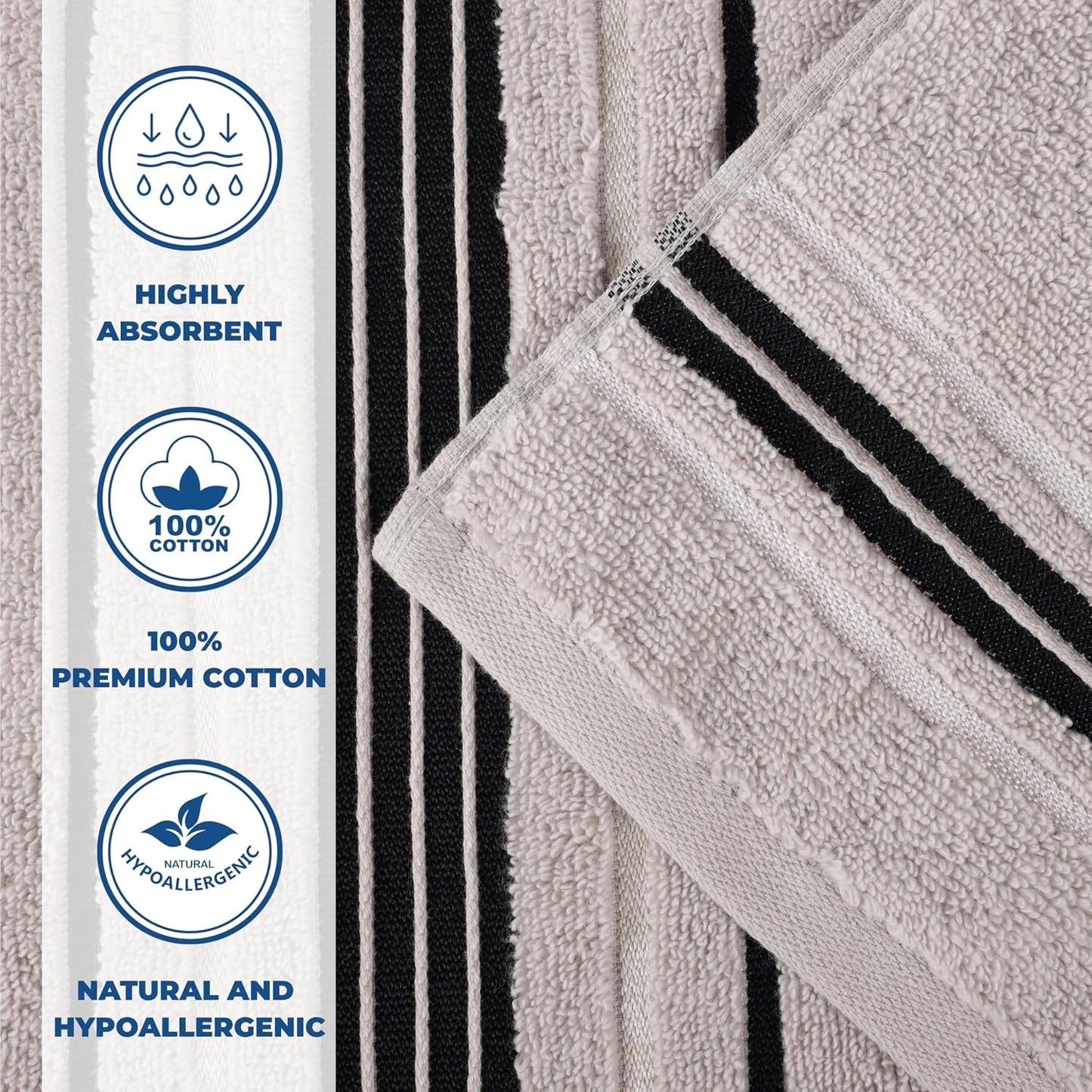 SUPERIOR Cotton 3 Piece Towel Set, Includes 1 Bath, 1 Hand, 1 Washcloth/Face Towel, Quick Dry, Home Essentials, Shower