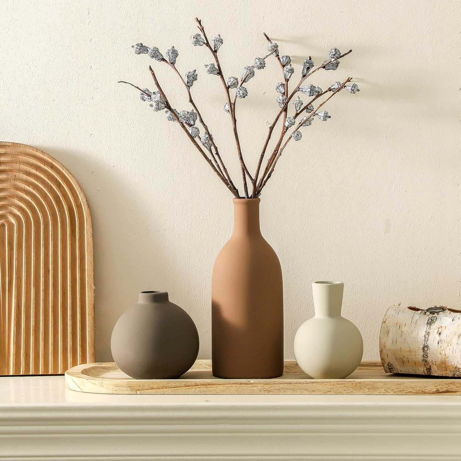 Ceramic Neutral Vases Home Decor / 001-brown-larger / Set of 3