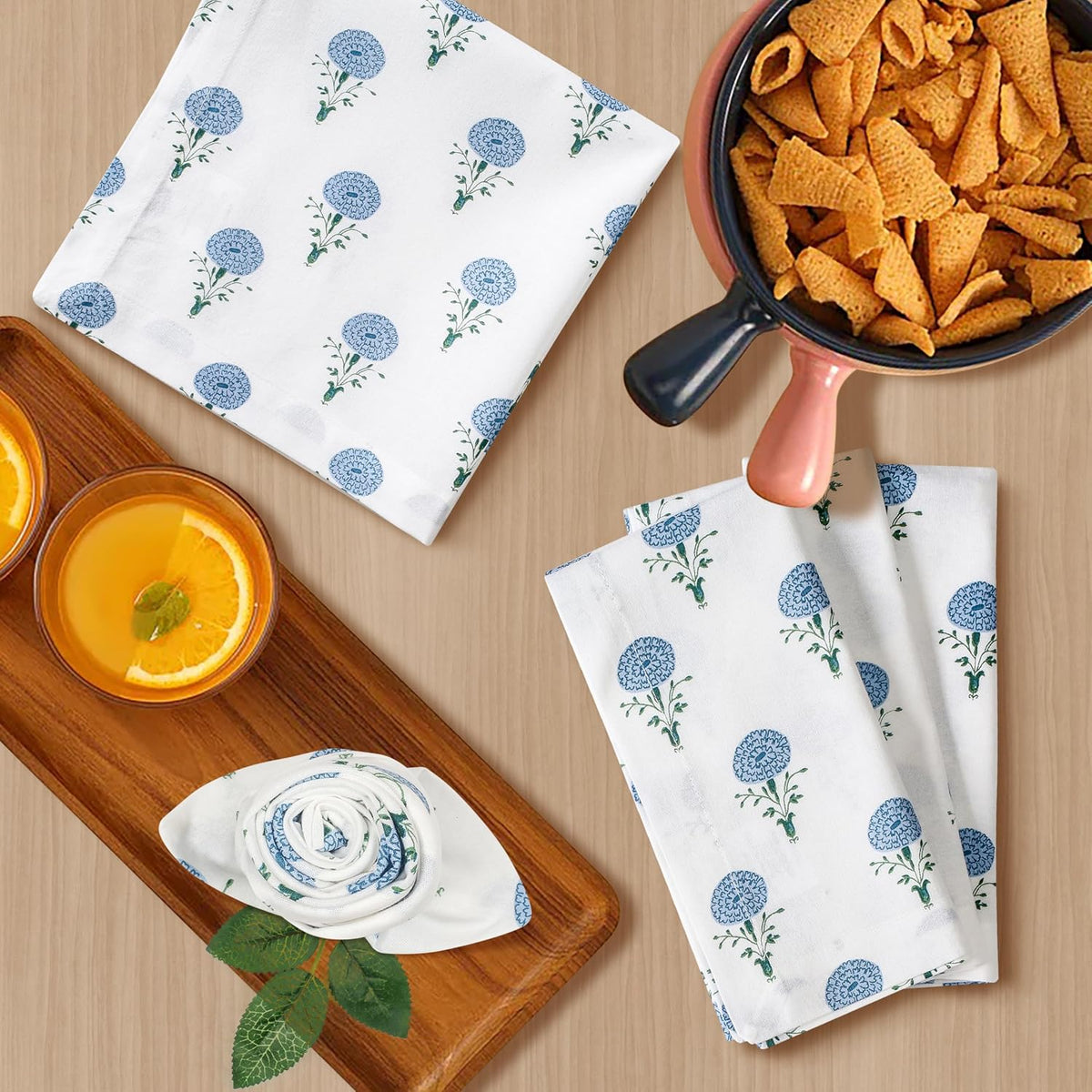 Bedding Craft Printed Dinner Napkins Set of 12 – 18x18 Mushroom Design with 1" Fold – Durable Stylish Fabric Napkins
