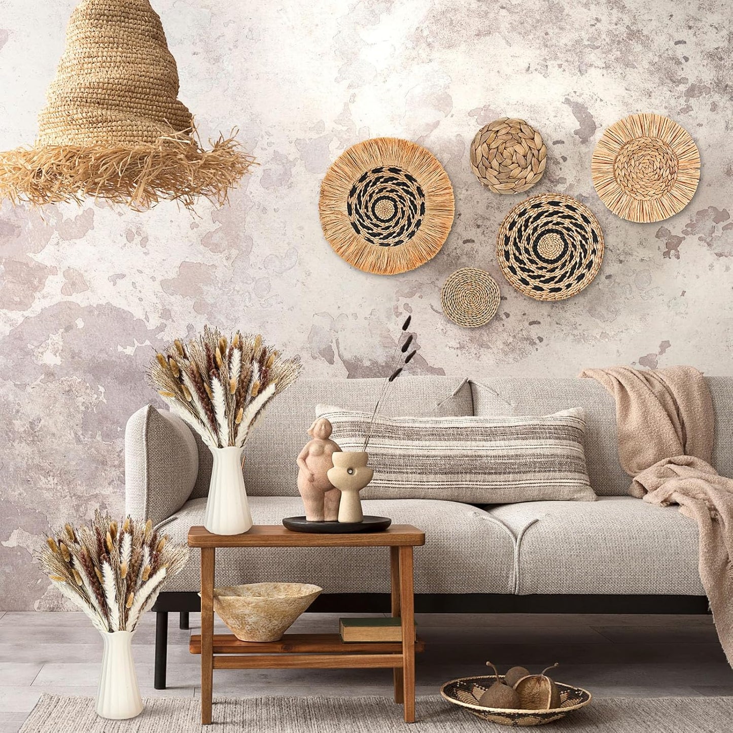 Include Hanging Woven Wall Baskets Handmade Rattan Wicker Wall Art and 120 / Set of 132