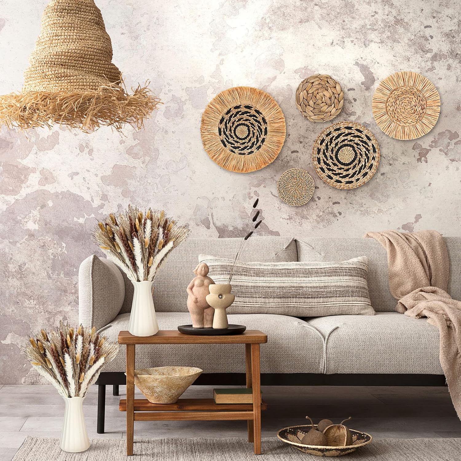 Include Hanging Woven Wall Baskets Handmade Rattan Wicker Wall Art and 120 / Set of 132