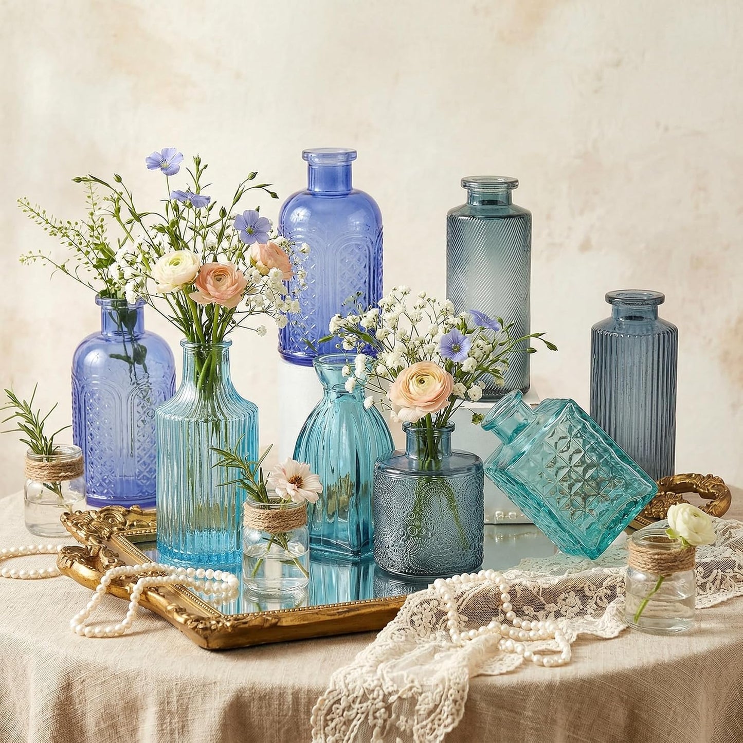 Blue Glass Bud Vases / Blue Series / Set of 30