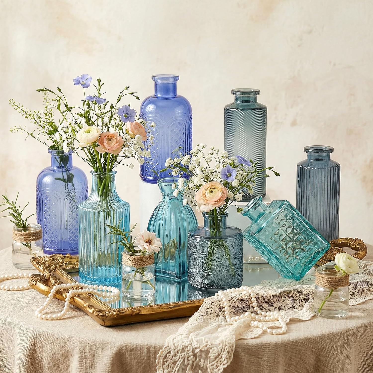 Blue Glass Bud Vases / Blue Series / Set of 30