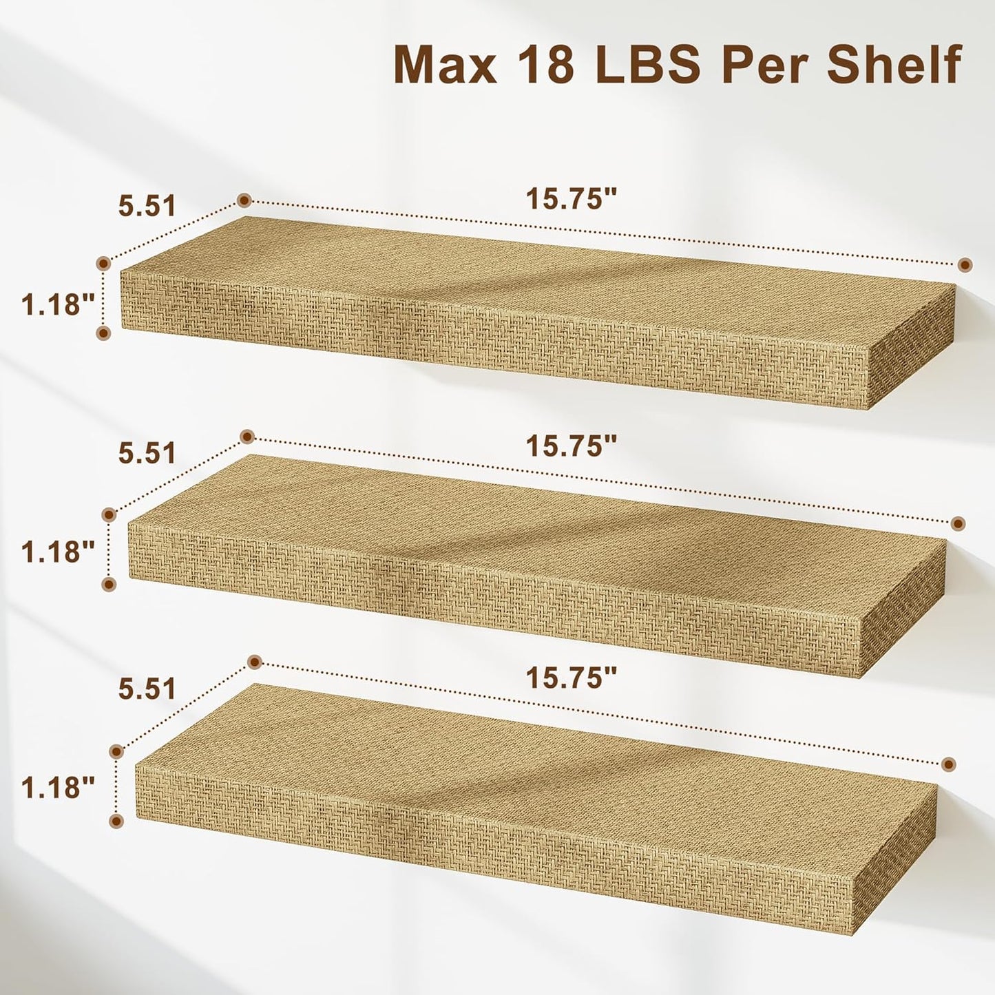 Rattan Floating Shelves / 15.7 Inch / Set of 3