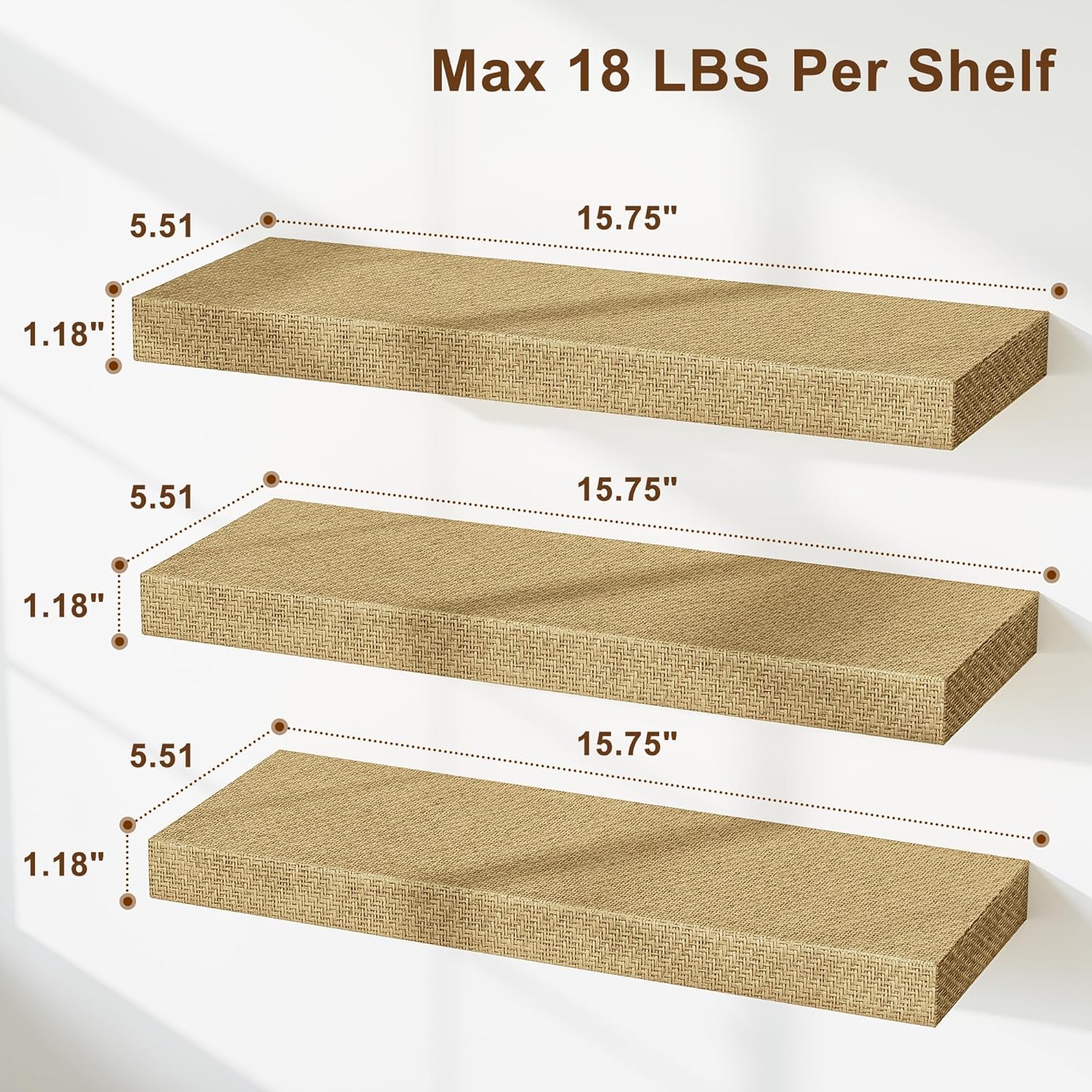 Rattan Floating Shelves / 15.7 Inch / Set of 3