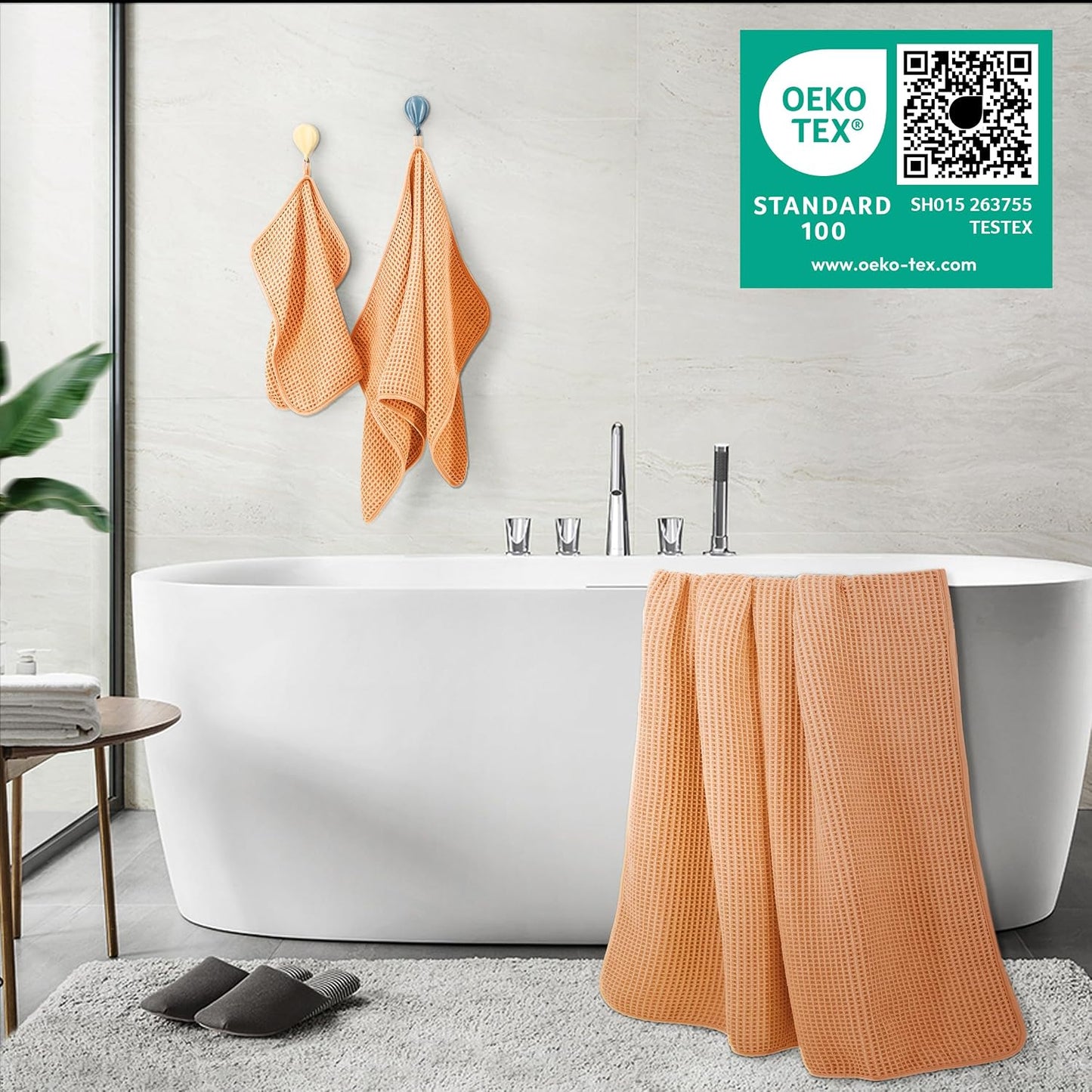 POLYTE 430 GSM Poly Blend Microfiber Quick Dry Waffle Bath Towel Set of 6 | 2-Body Towels, 2-Hand Towels, 2-Wash