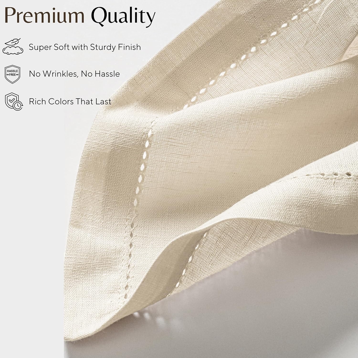 Ramanta Home Natural Cloth Dinner Napkin Set of 12-20x20 Inch, Premium Cotton Linen Flax Hemstitched Napkins, Soft