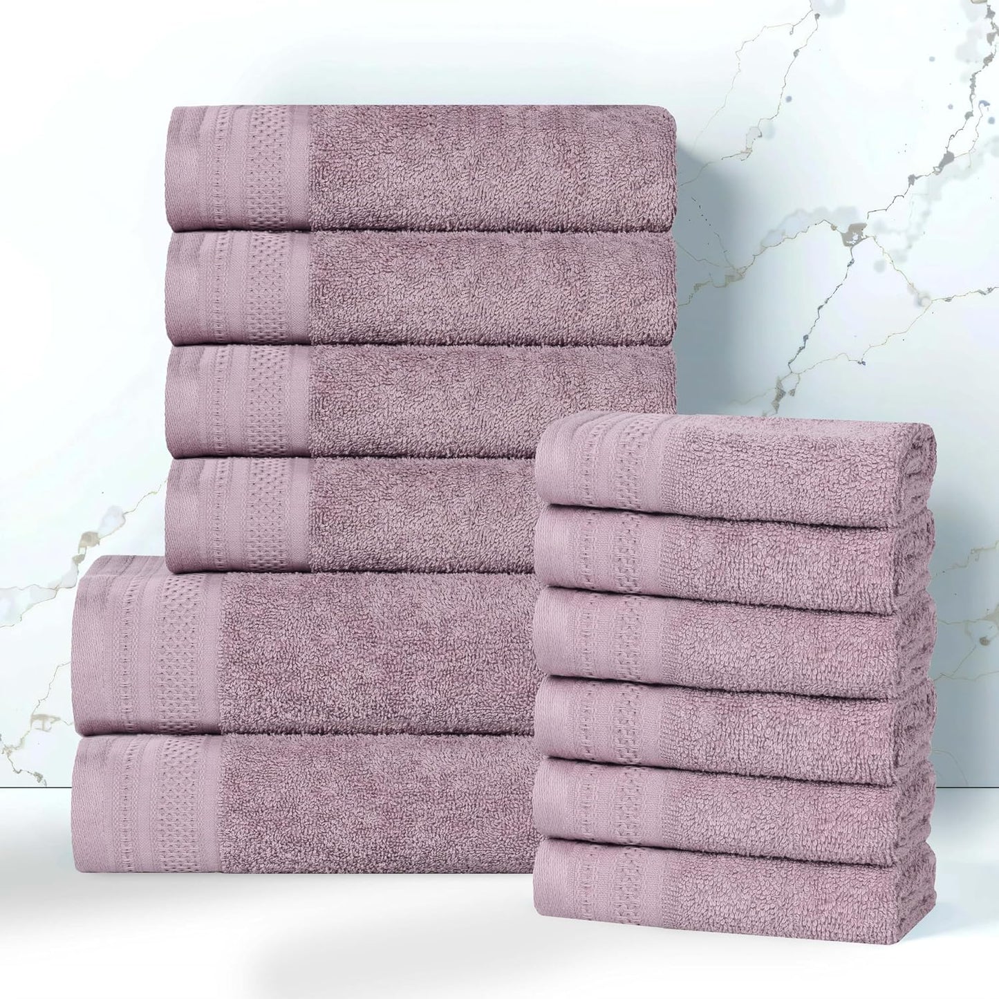 Superior Honeycomb 100% Cotton 500 GSM 12 Piece Bath Towel Set, 6 Washcloths, 4 Hand, 2 Bath Towels, Ideal for