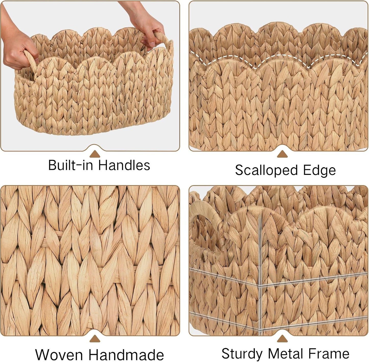 Scalloped Wicker Basket / Oval / Natural / Set of 2