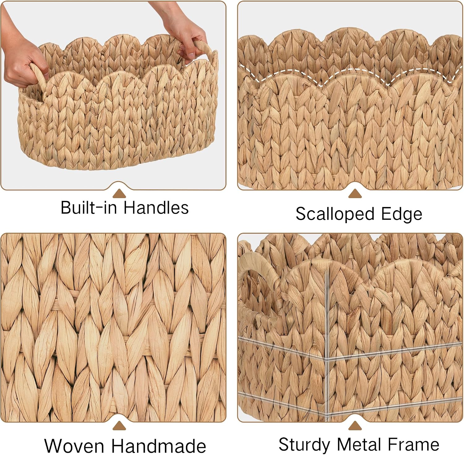 Scalloped Wicker Basket / Oval / Natural / Set of 2