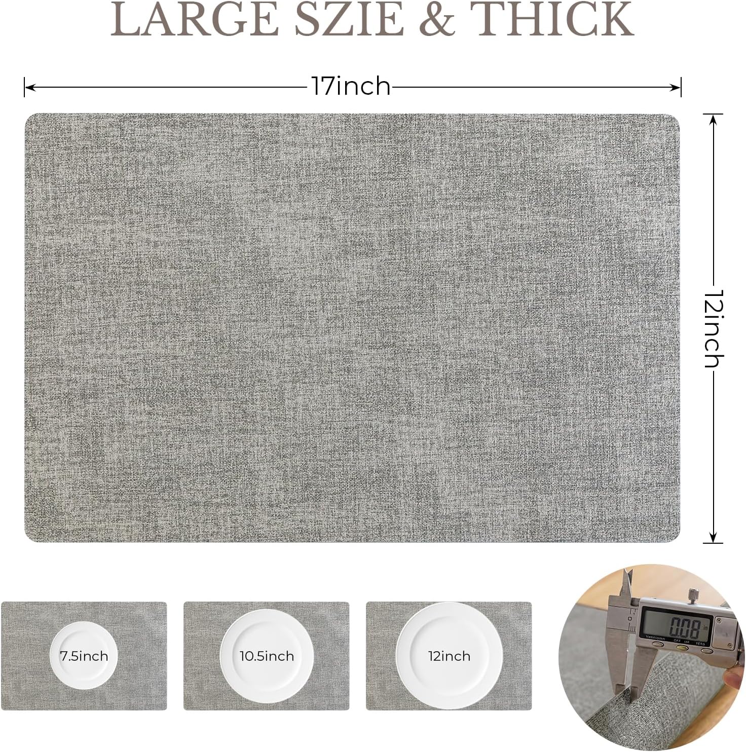 Romanstile Faux Leather Vinyl Placemats Set of 8, Light Grey | 100% Waterproof Wipeable Anti Slip Place Mats, Heat