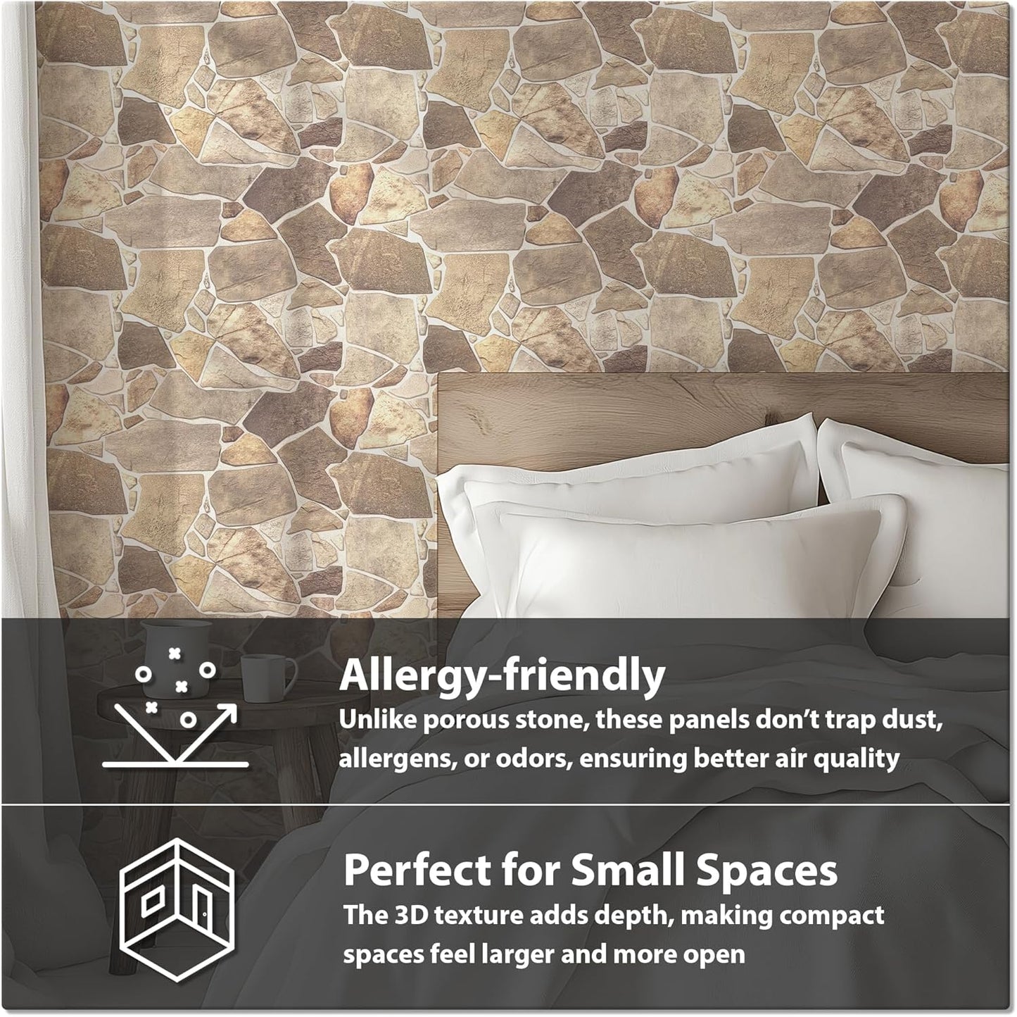 3D Faux Stone Wall Panels, Wild Boulder, Pack of 10, Covers 28.86 Sq Ft | Grey, Beige & Brown, Lightweight PVC, 17.5" x