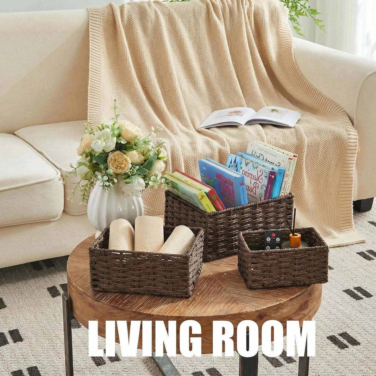 Woven Storage Basket / Coffee / Natural / Set of 3