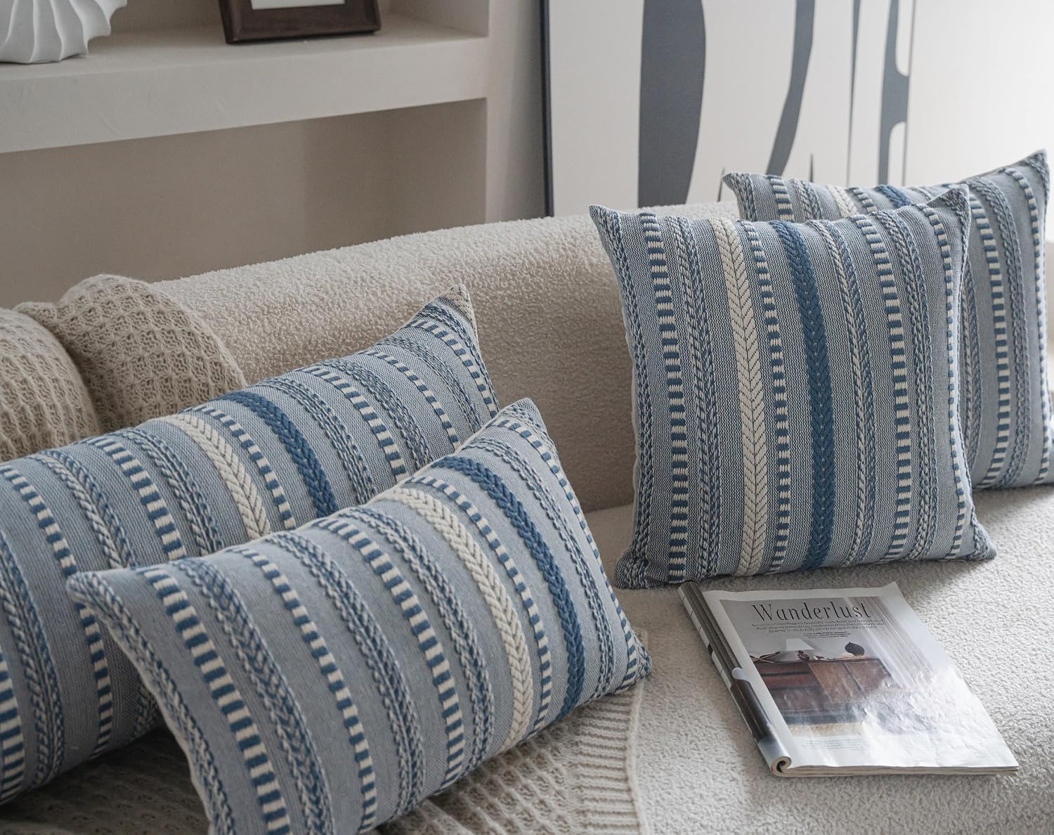 Boho Throw Pillow Covers / Blue / 20 x 12 / Set of 2