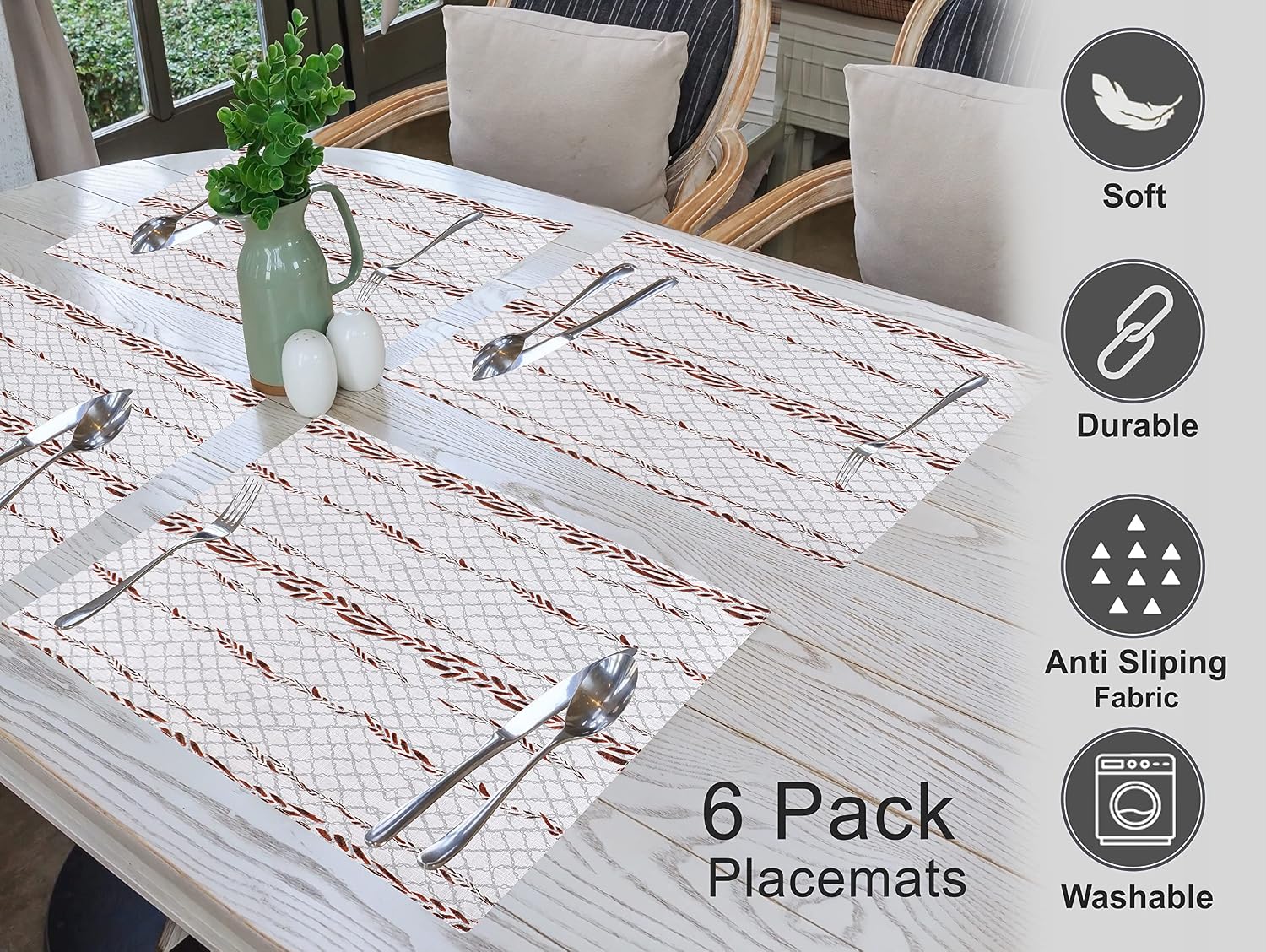 Ruvanti Placemats Set of 6, 100% Cotton Place Mats of 13"x19" – Wheatable | Heat, Stain resistant, Washable, Non-Slip
