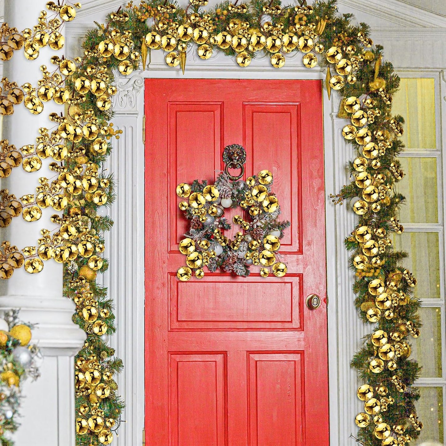 2 Pcs 6 ft Christmas Ball Ornament Garland, Gold | Bauble Bulb Christmas Tree Ball Decoration Shatterproof Ornaments