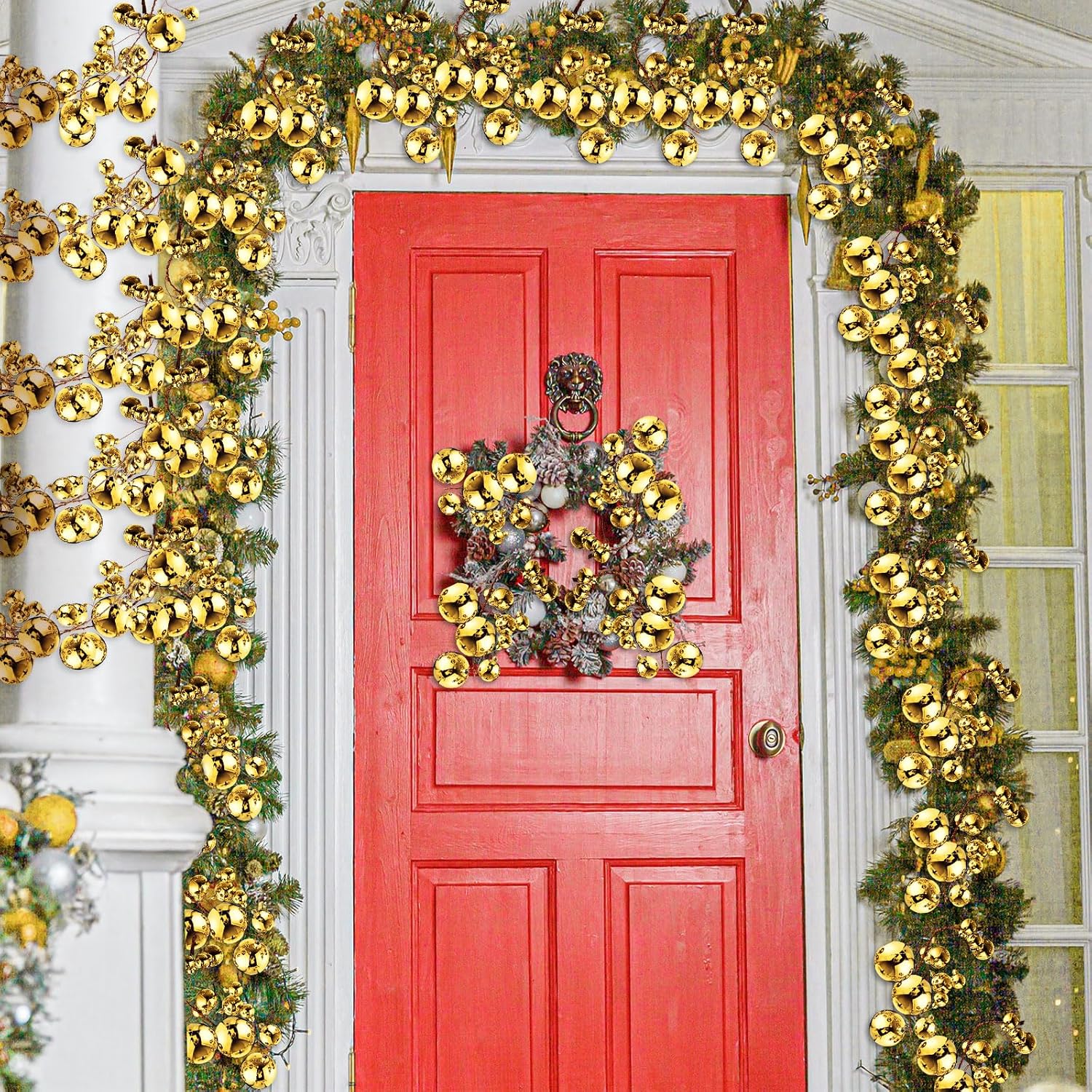 2 Pcs 6 ft Christmas Ball Ornament Garland, Gold | Bauble Bulb Christmas Tree Ball Decoration Shatterproof Ornaments