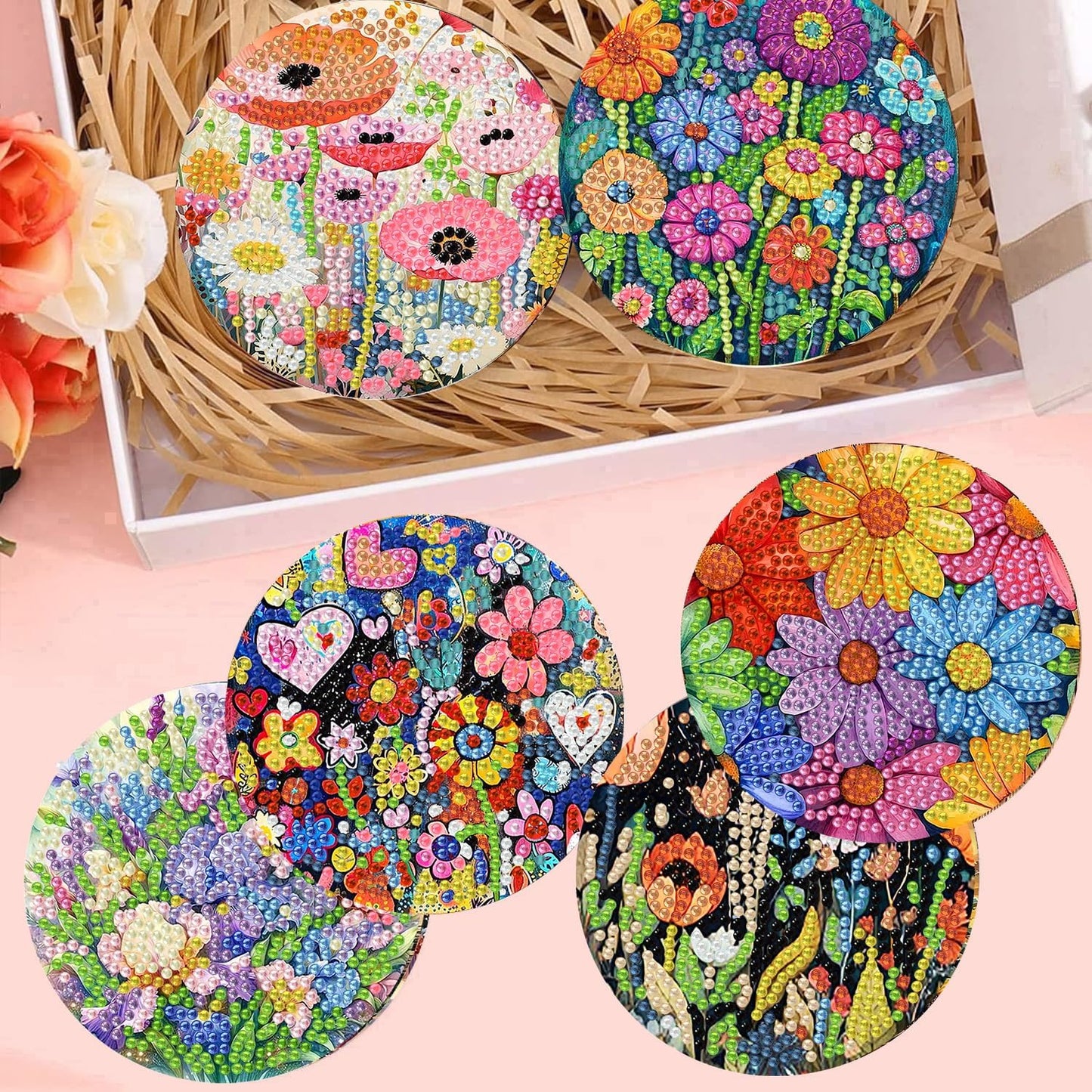 Holder Cork Pads / Colorful Flowers / Set of 8