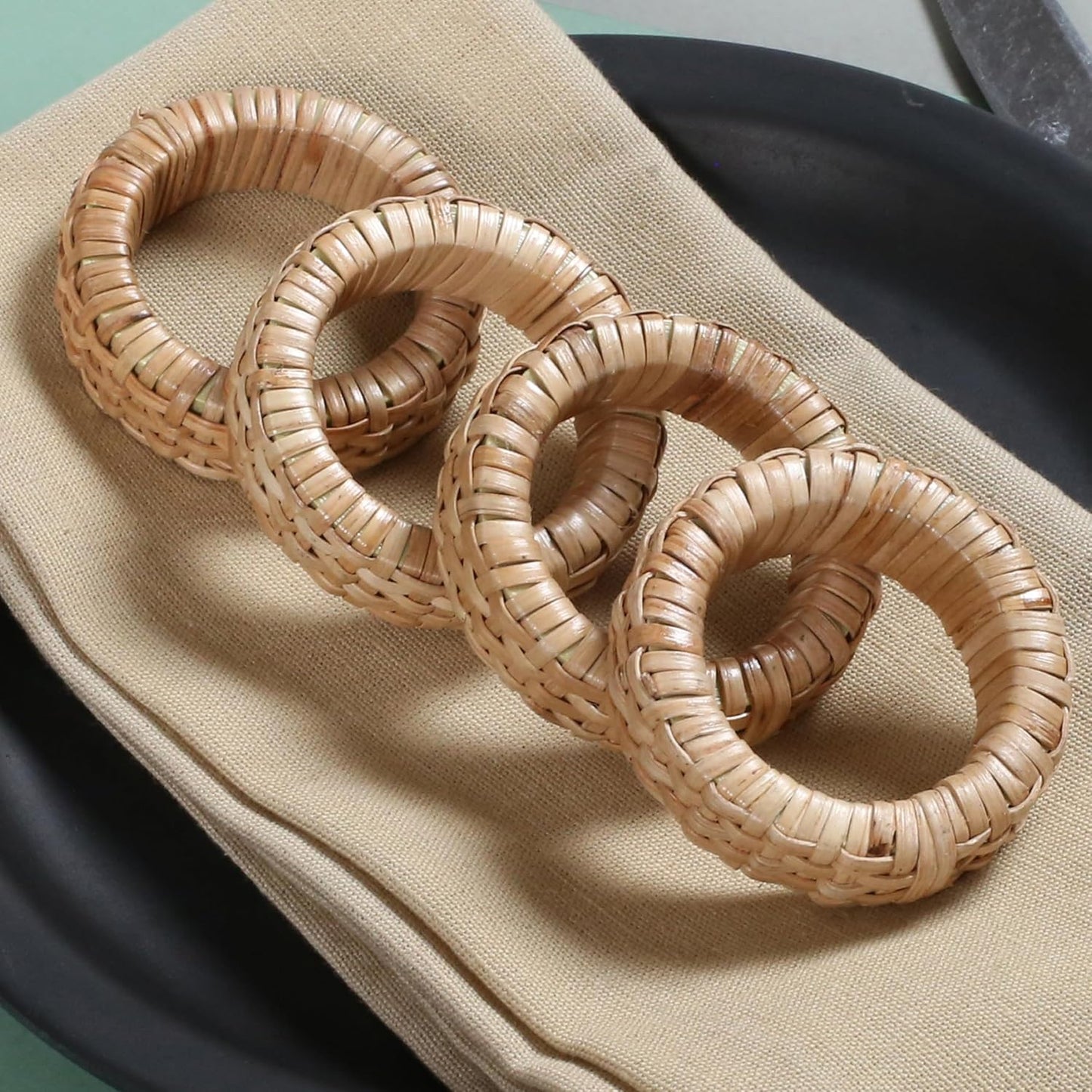 Napkin Holder / Rattan Napkin Rings / Beige / Set of 24