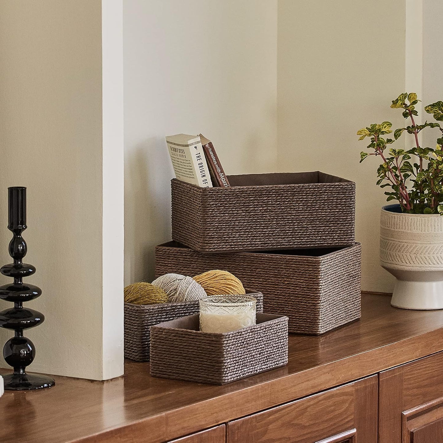 Paper Rope Woven Storage Basket / Brown / Set of 4