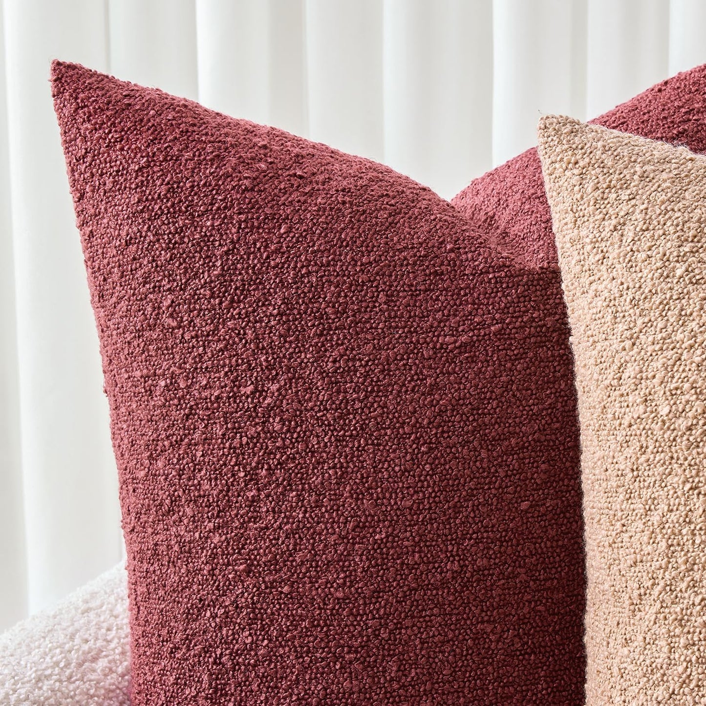 Decorative Boucle Throw Pillow Covers Textured Square Pillowcaes / 18 x 18 / Burgundy / Set of 2