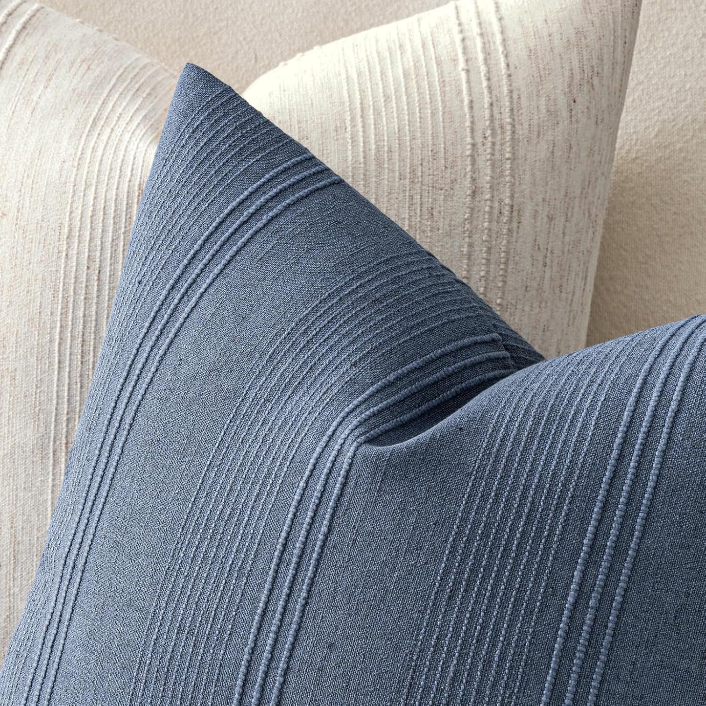 Striped Throw Pillow Covers Decorative Textured Pillow Covers Linen / 18 x 18 / Blue / Set of 2
