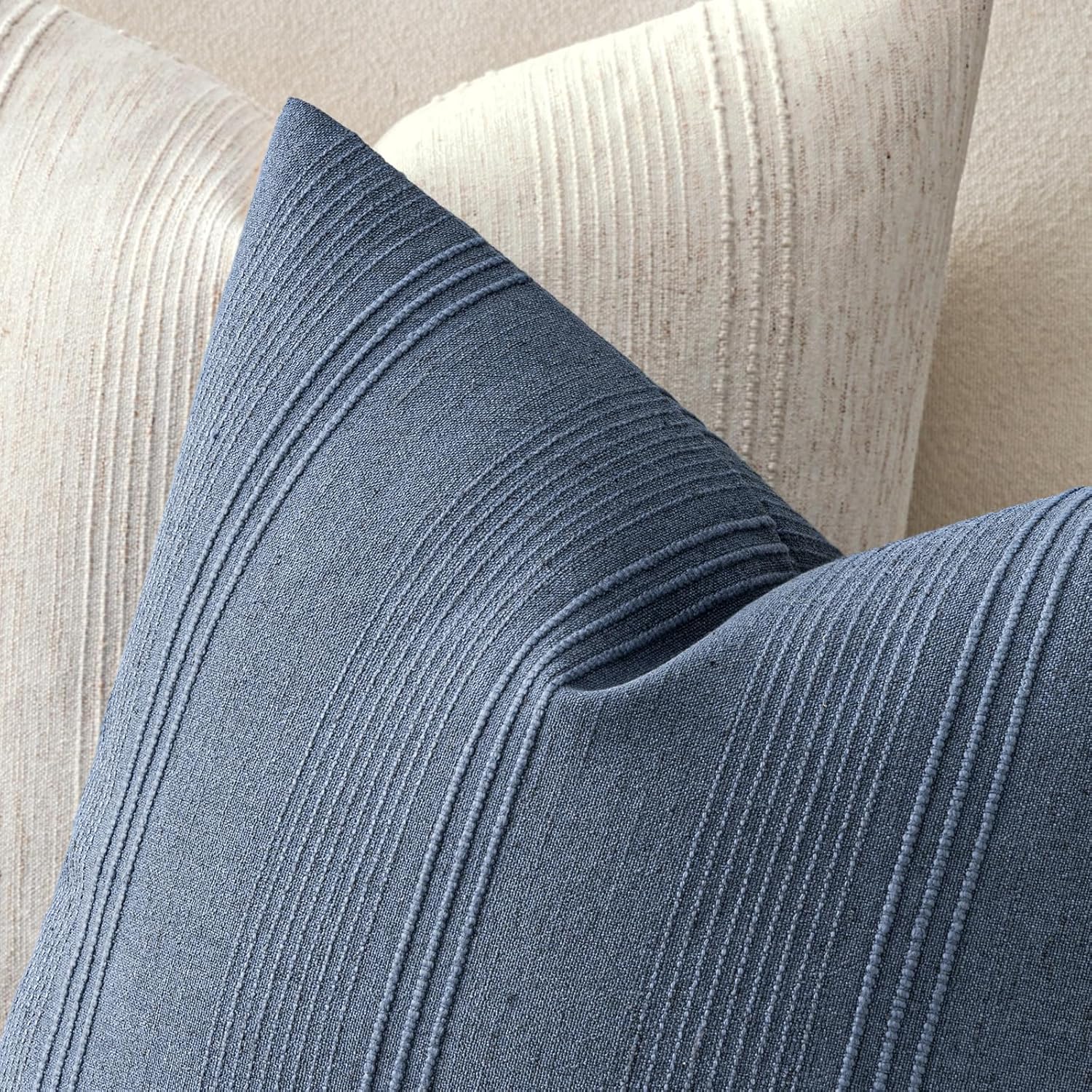Striped Throw Pillow Covers Decorative Textured Pillow Covers Linen / 18 x 18 / Blue / Set of 2
