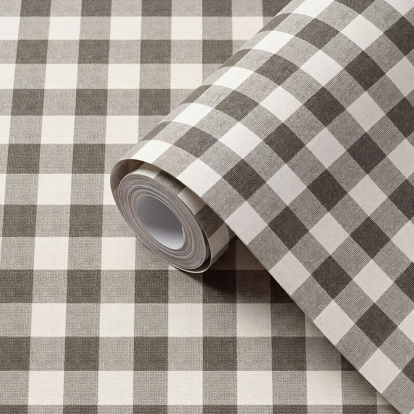 Plaid Textured Peel Stick Wallpaper " Boho Checkered Gingham Contact Waterproof / Black / 15.8 x 118