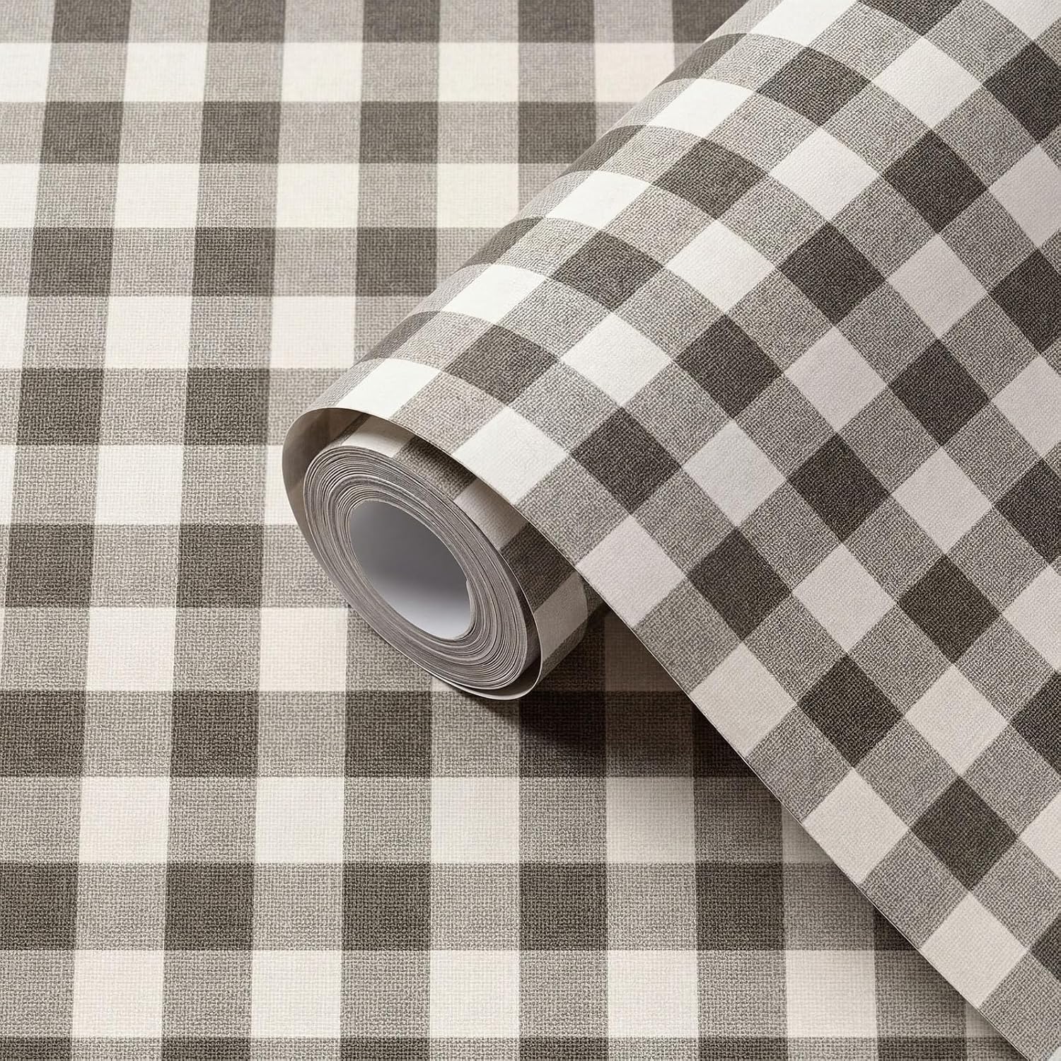 Plaid Textured Peel Stick Wallpaper " Boho Checkered Gingham Contact Waterproof / Black / 15.8 x 118