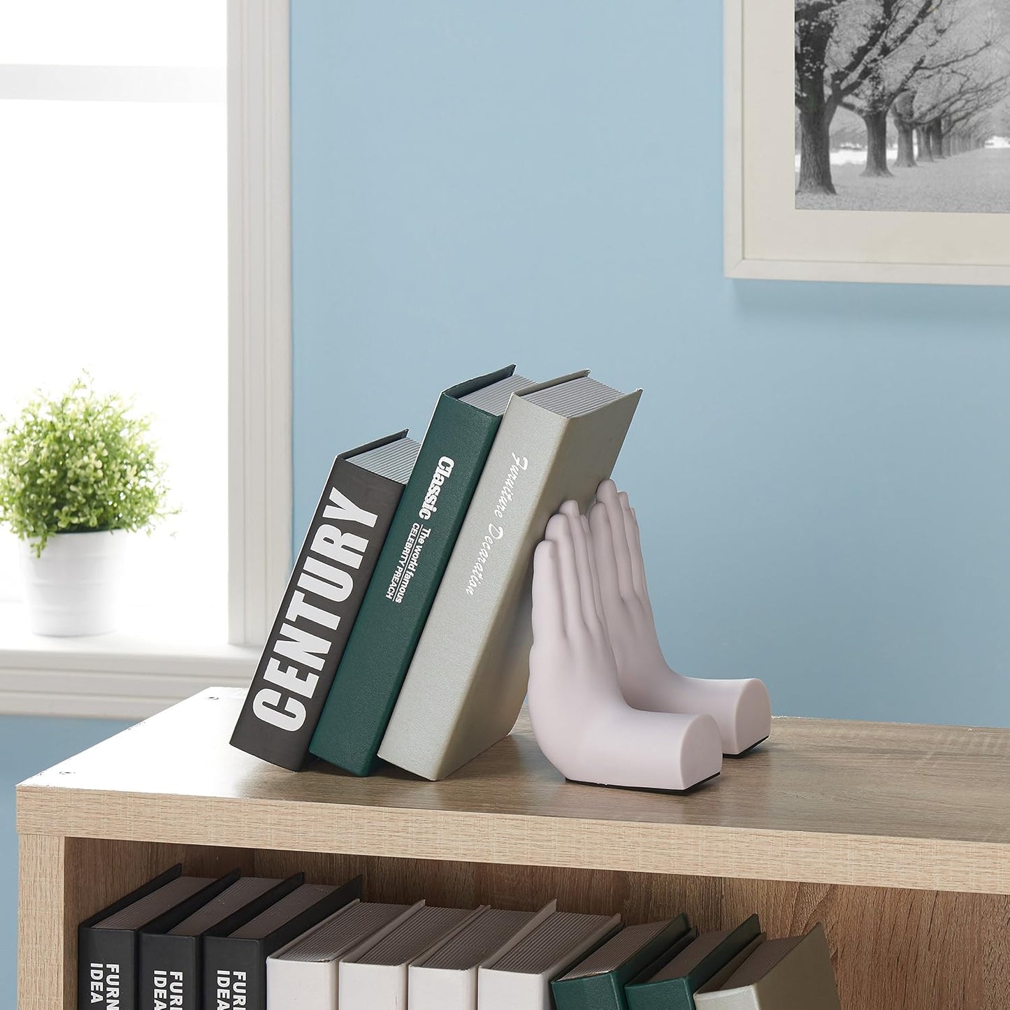 Hands Sculpture Bookend / White / Set of 2
