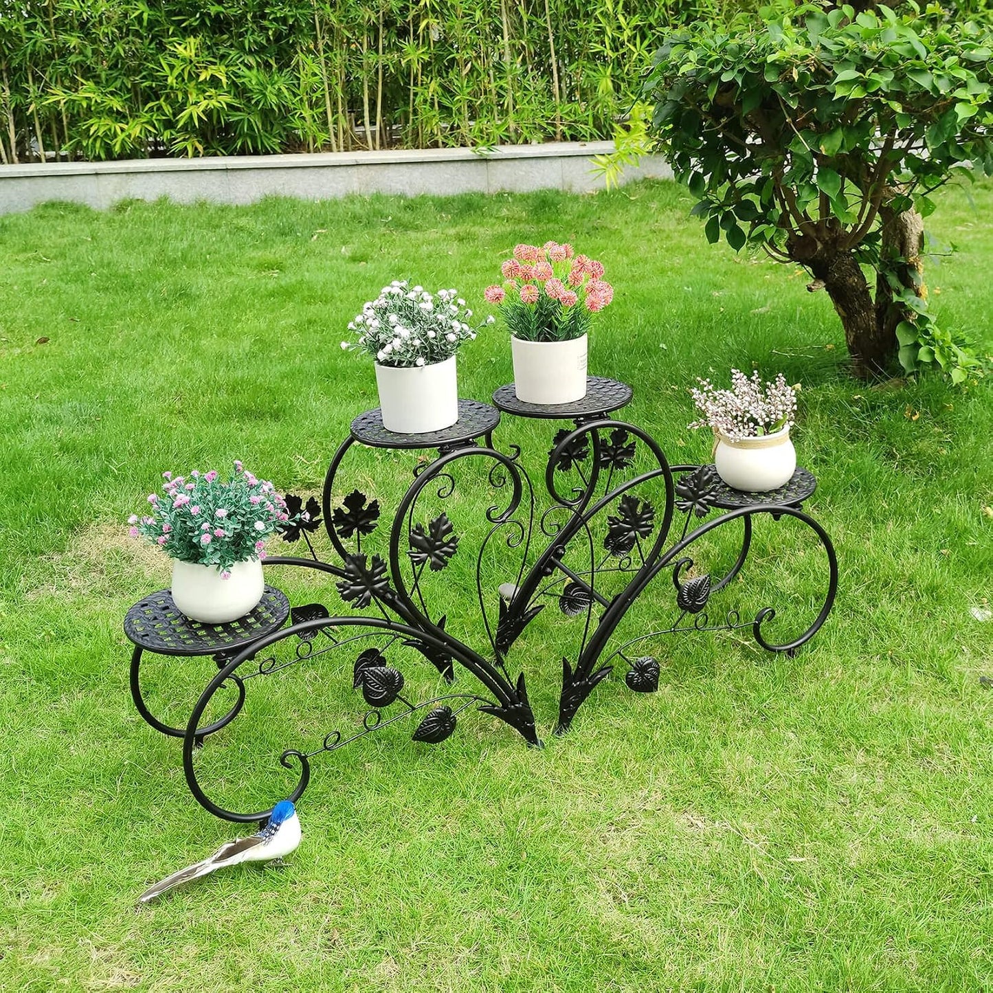 unho Plant Stand Heart Shaped: Set of 2 Metal Flower Racks outdoor | Potted Iron Planter Display Shelves Holder for