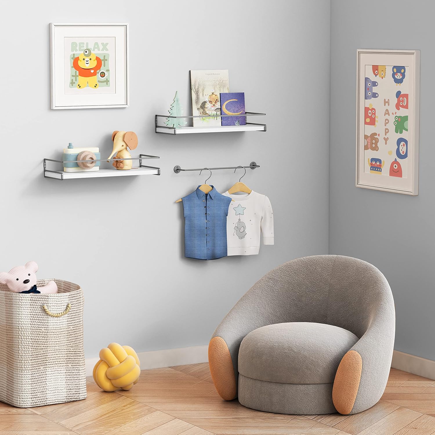 Forbena White Floating Shelves for Bathroom Organizer Over Toilet, Bathroom Shelves Wall Mounted with Towel Rack
