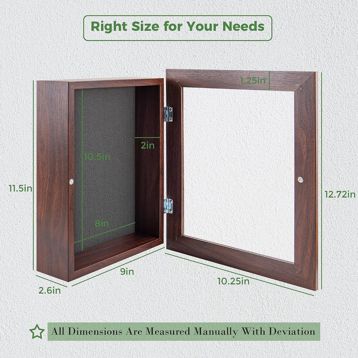 8.5x11 Shadow Box Frame Display Case, 2-inch Depth (Walnut, 4 Pack) | Strengthened Glass Cover, Display Box for Wall