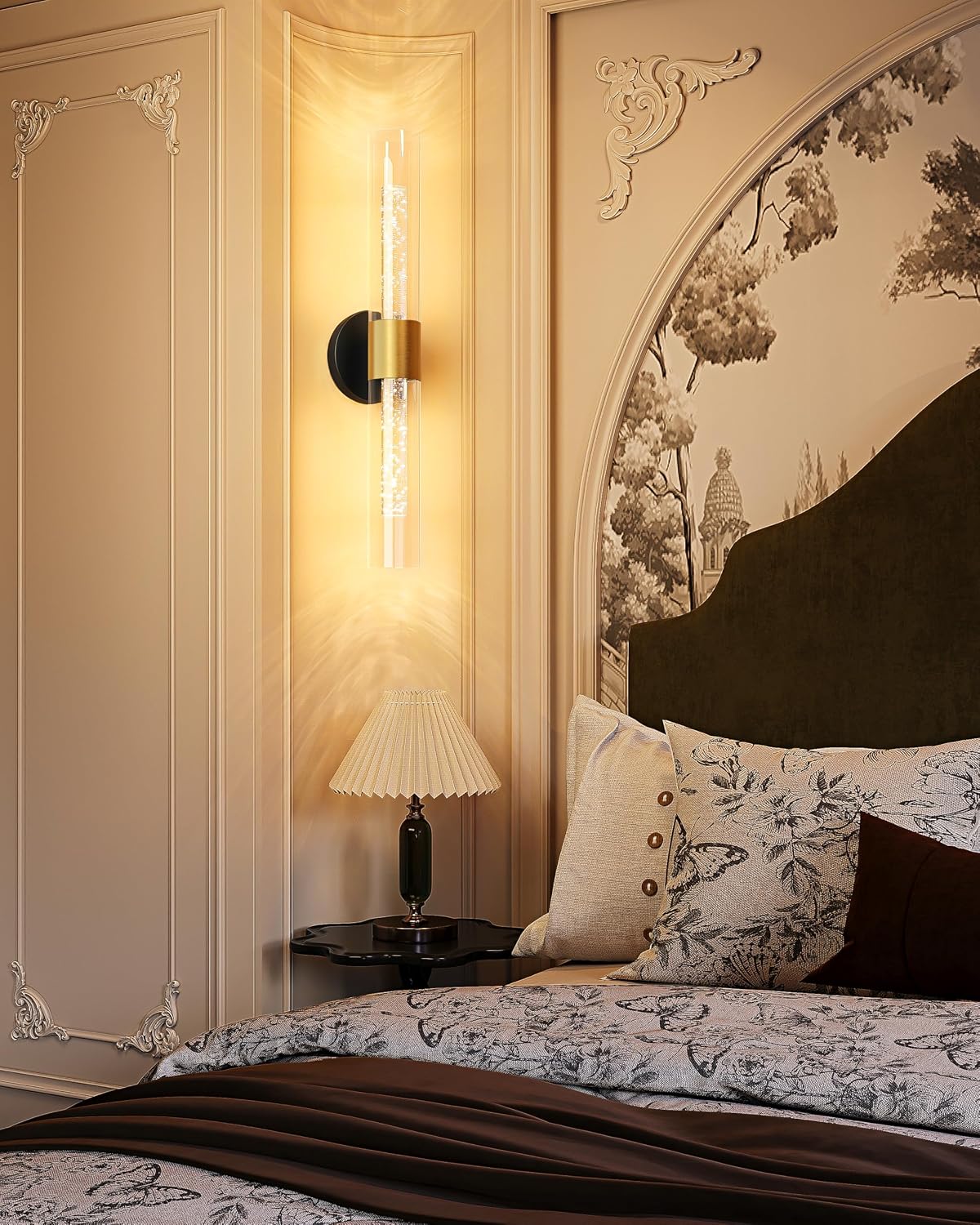 Black Gold Wall Sconces Battery Operated with Remote Control 21.5 Inch 3CCT | Rechargeable Wall Sconce with Timer