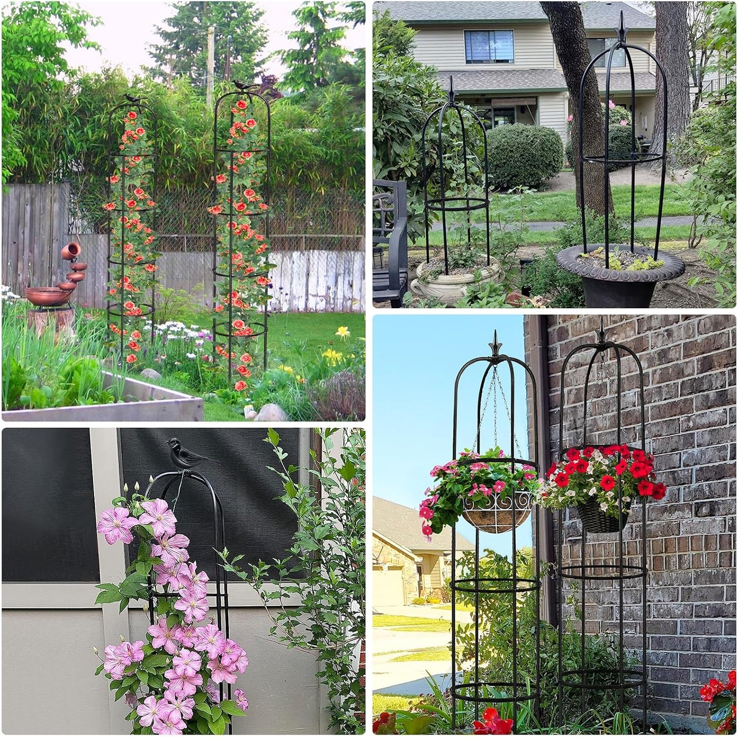 Tower Obelisk Garden Trellis for Climbing Plant，6.2FT/74.4" Rustproof Metal Potted Plant Climbing Support for Indoor