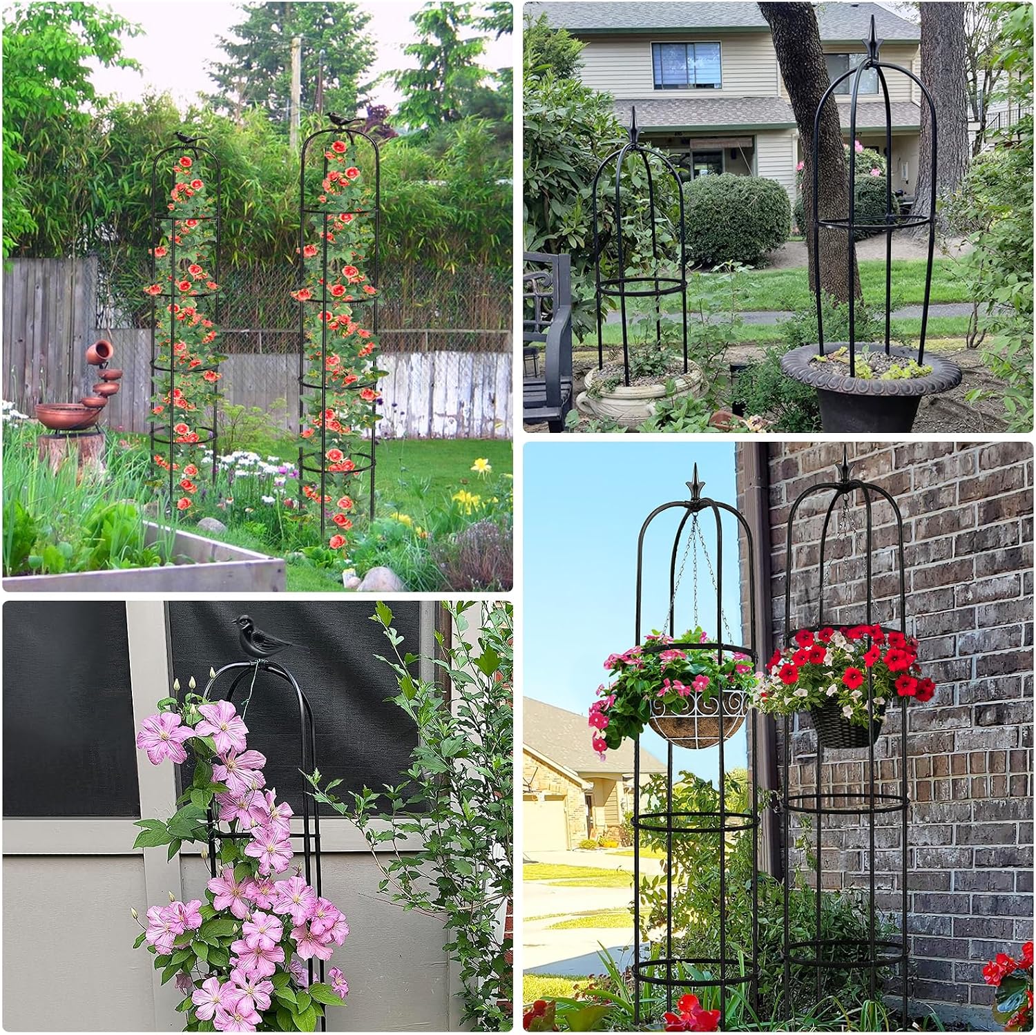 Tower Obelisk Garden Trellis for Climbing Plant，6.2FT/74.4" Rustproof Metal Potted Plant Climbing Support for Indoor
